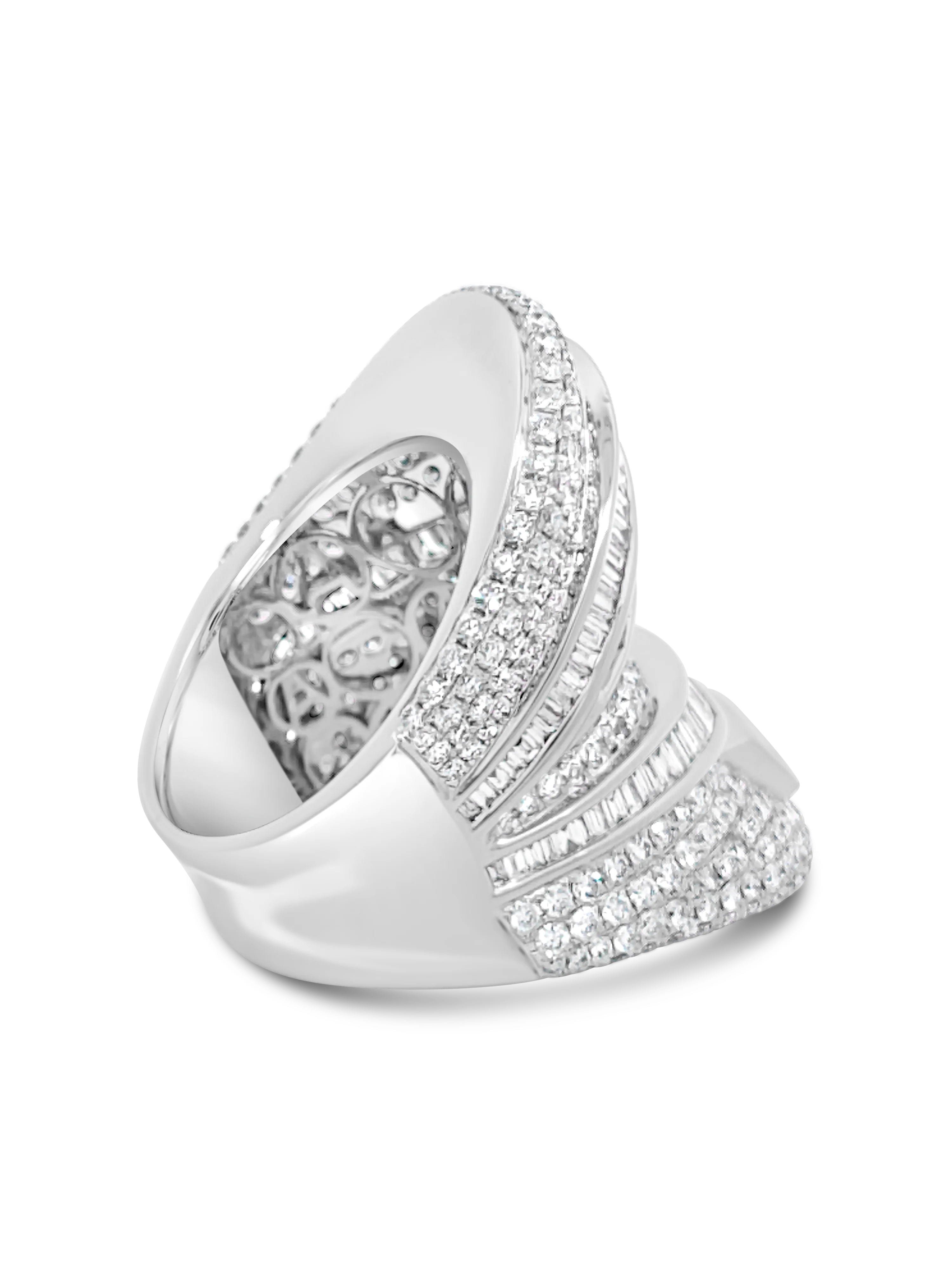Artisan Baguette Concave Natural Diamond Ring | 18k White Gold - Image 2