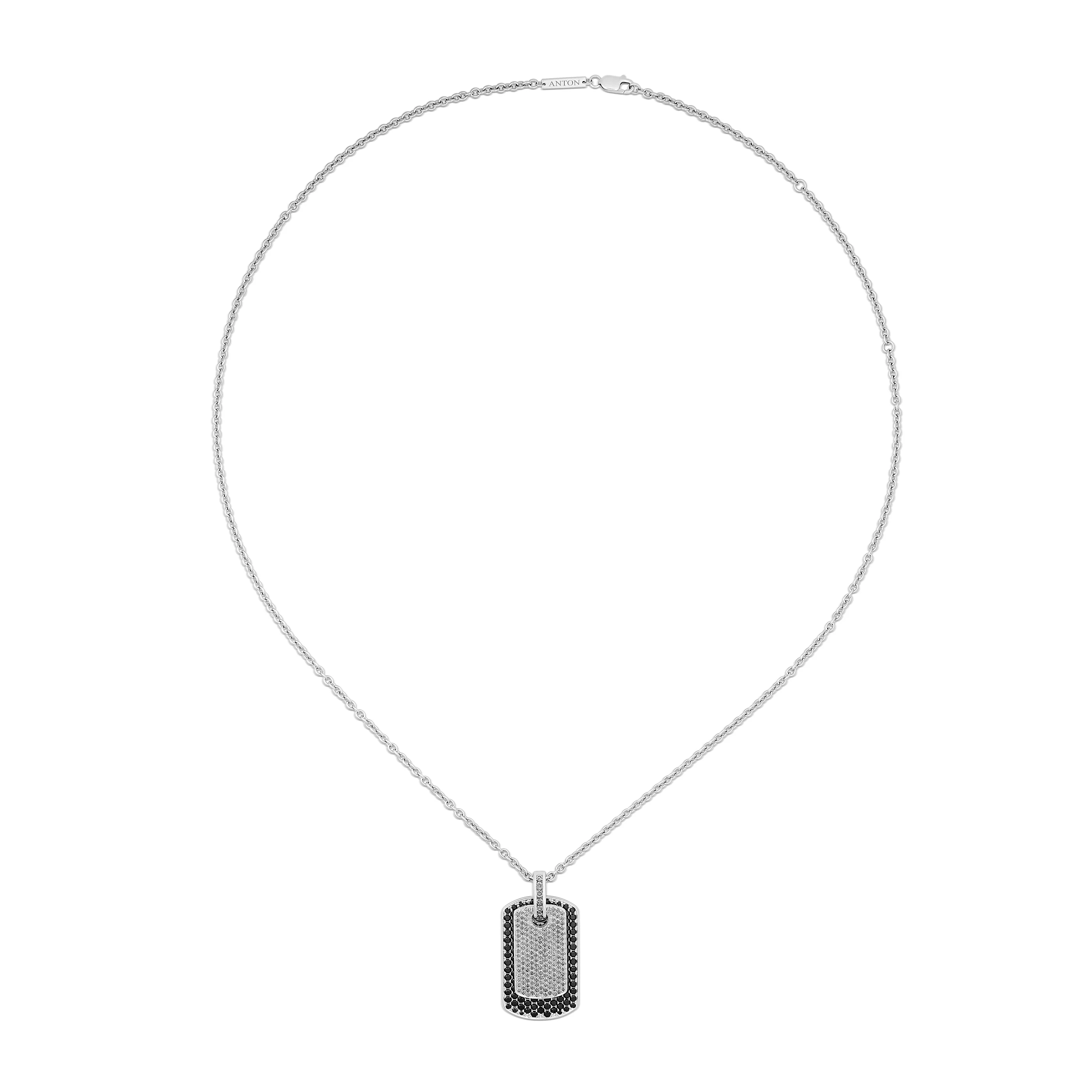 Artisan Black and White Dog Tag Pendant Necklace | 18K White Gold - Image 4