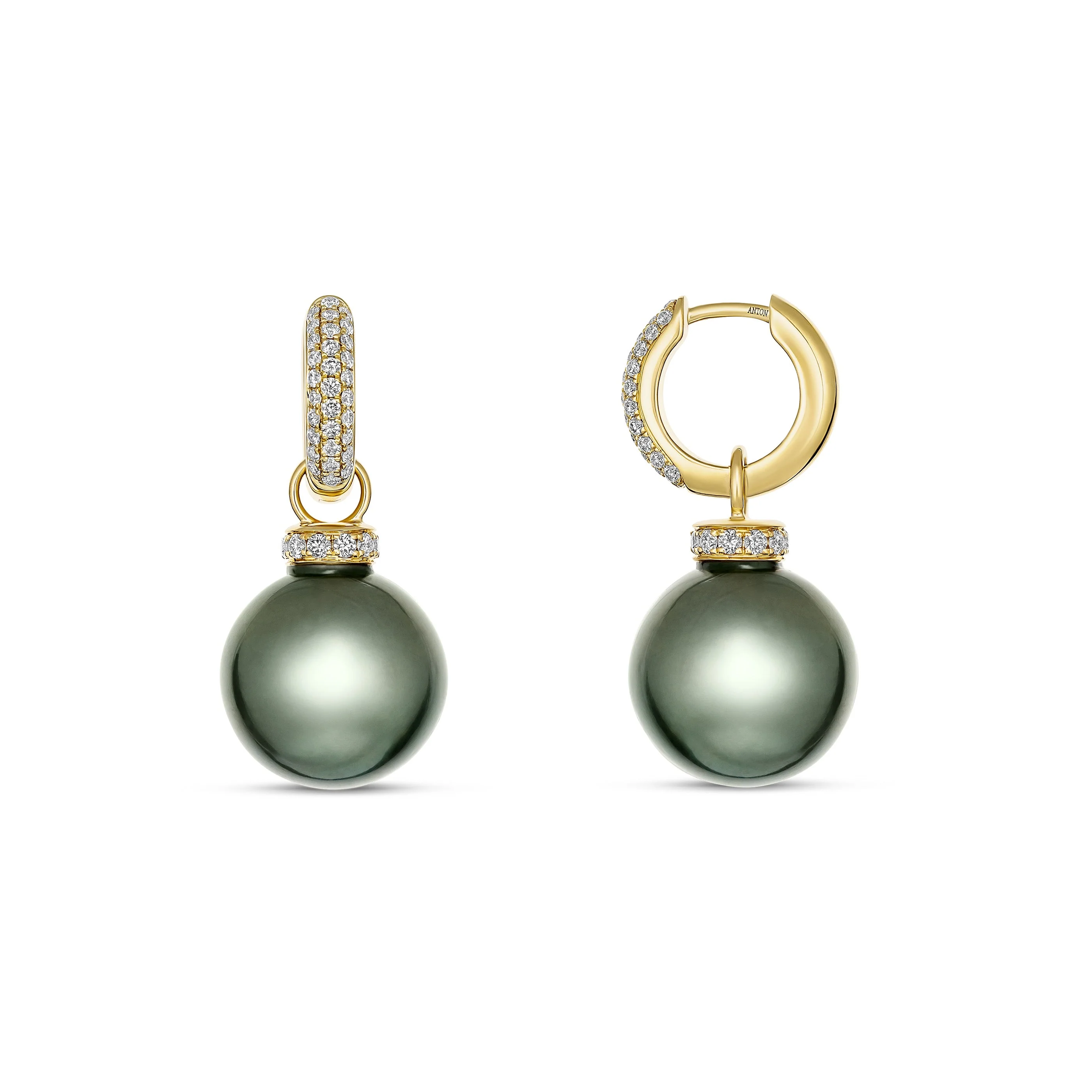 Artisan Black Tahitian Pearl and Diamond Drop Earrings | 18K Yellow Gold - Image 3