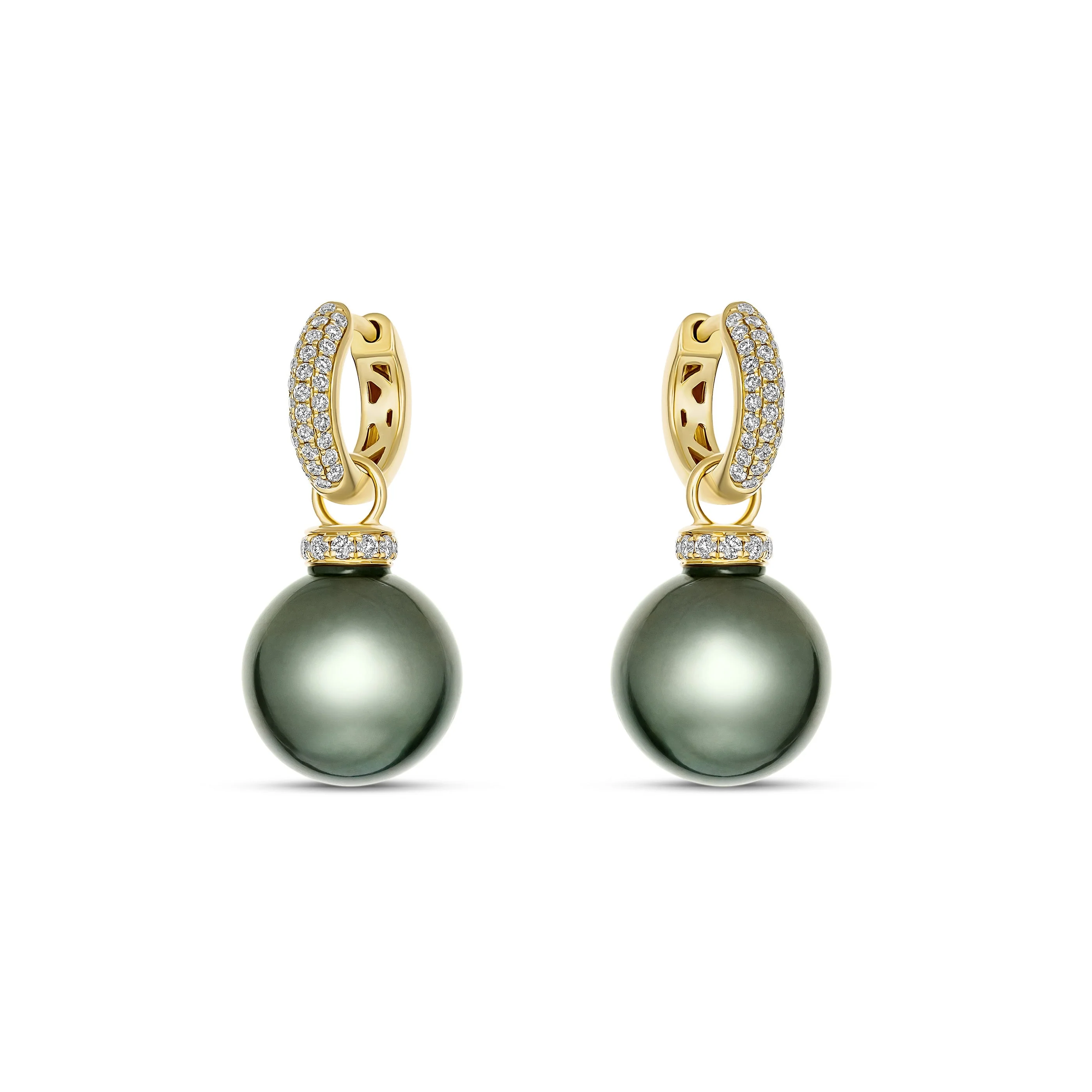 Artisan Black Tahitian Pearl and Diamond Drop Earrings | 18K Yellow Gold - Image 4
