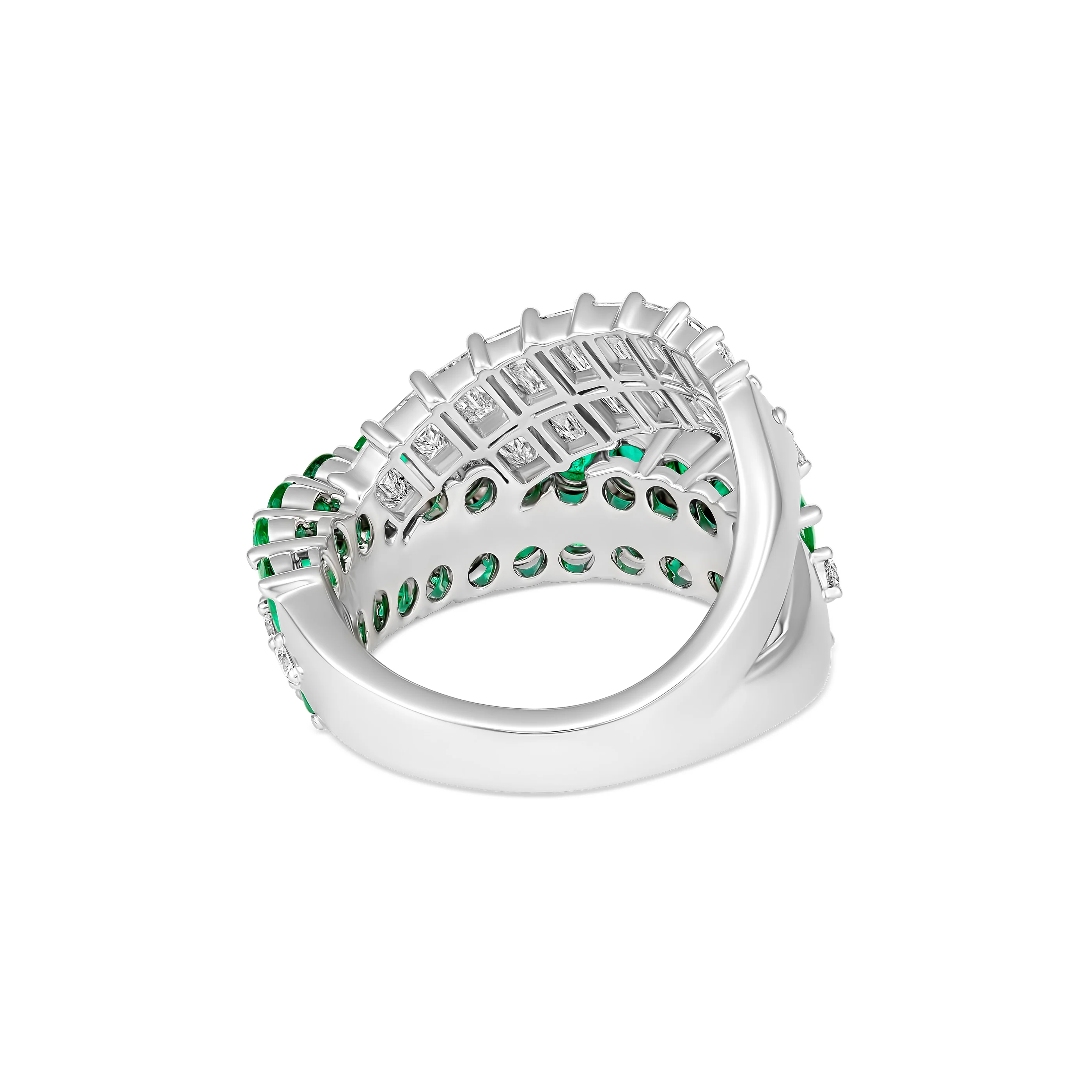 Artisan Diamond and Emerald Crossover Ring | 18K White Gold - Image 3