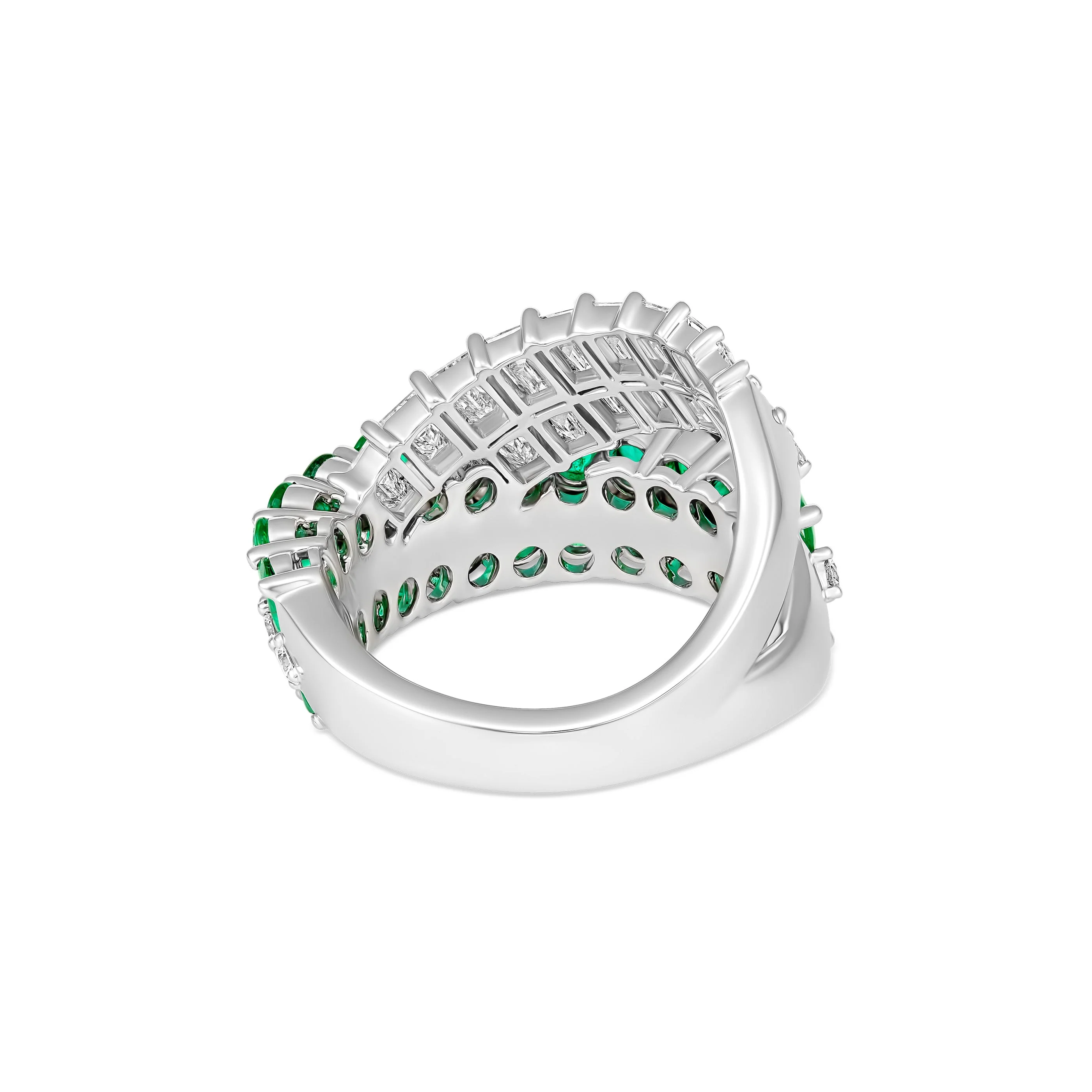 Artisan Diamond and Emerald Crossover Ring | 18K White Gold - Image 6
