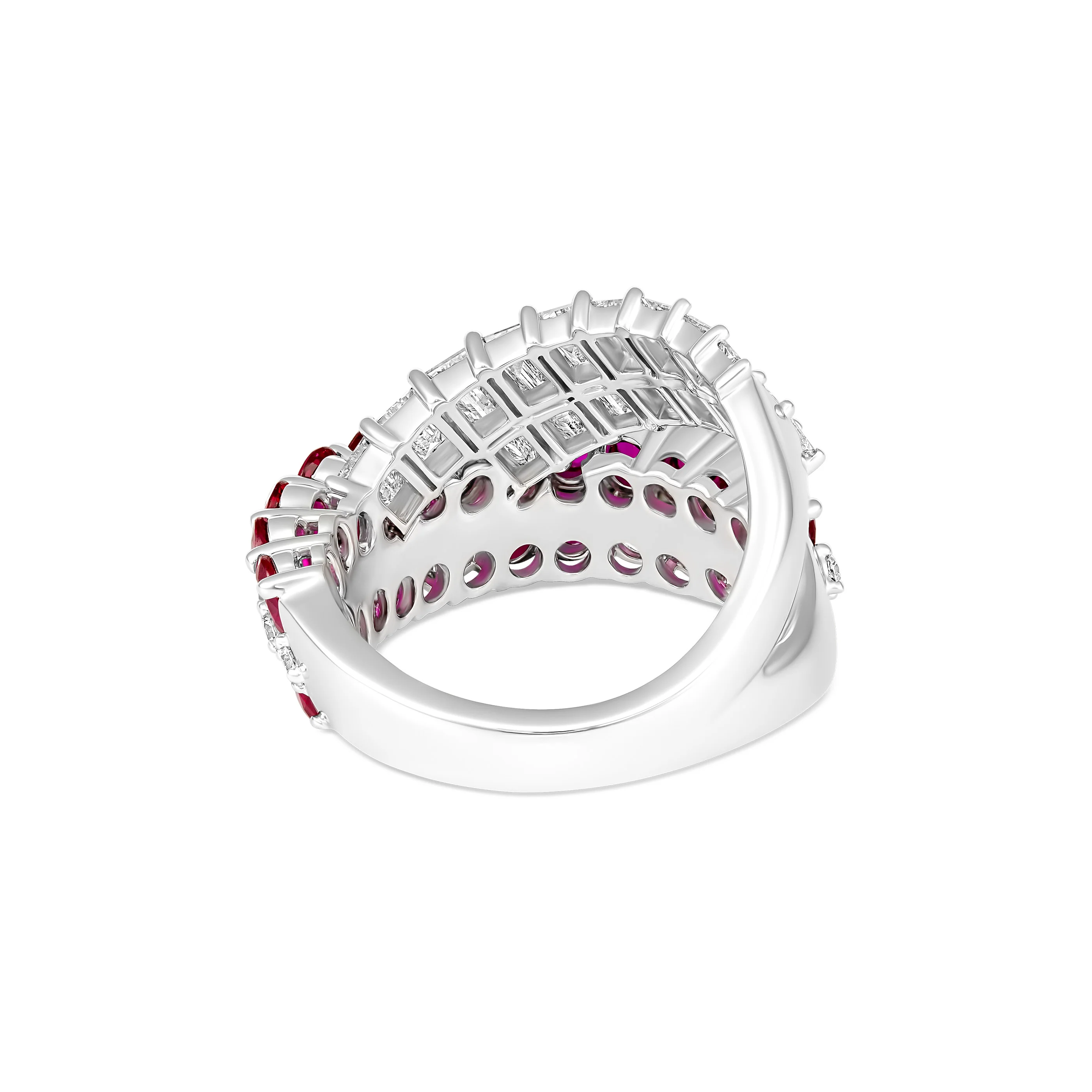Artisan Diamond and Ruby Crossover Ring | 18K White Gold - Image 3