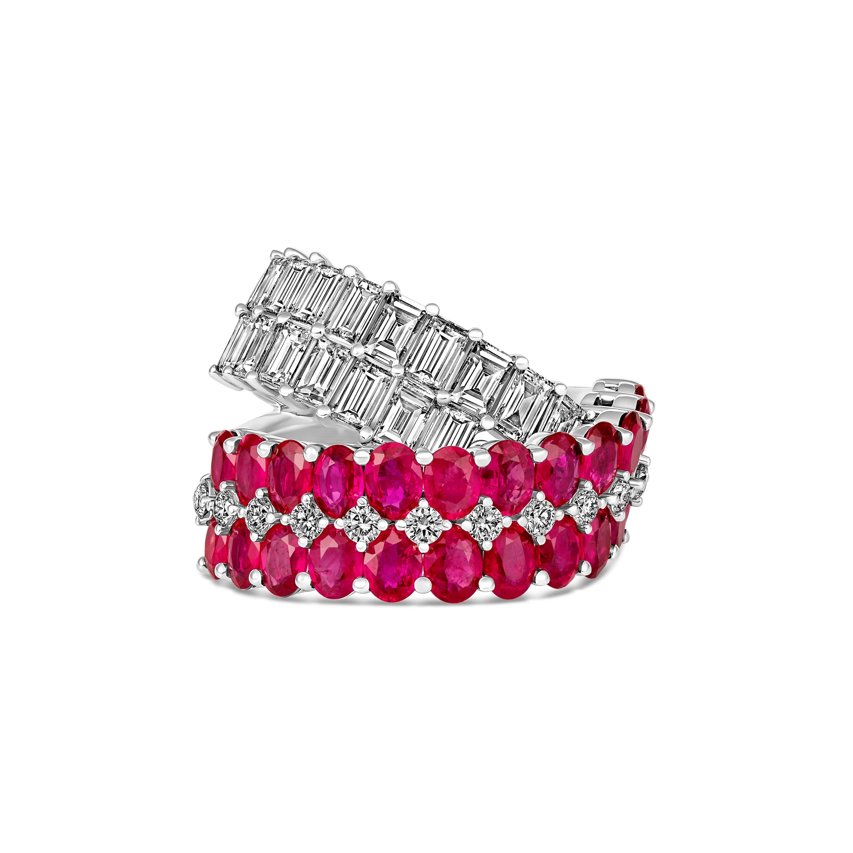 Artisan Diamond and Ruby Crossover Ring | 18K White Gold - Image 4