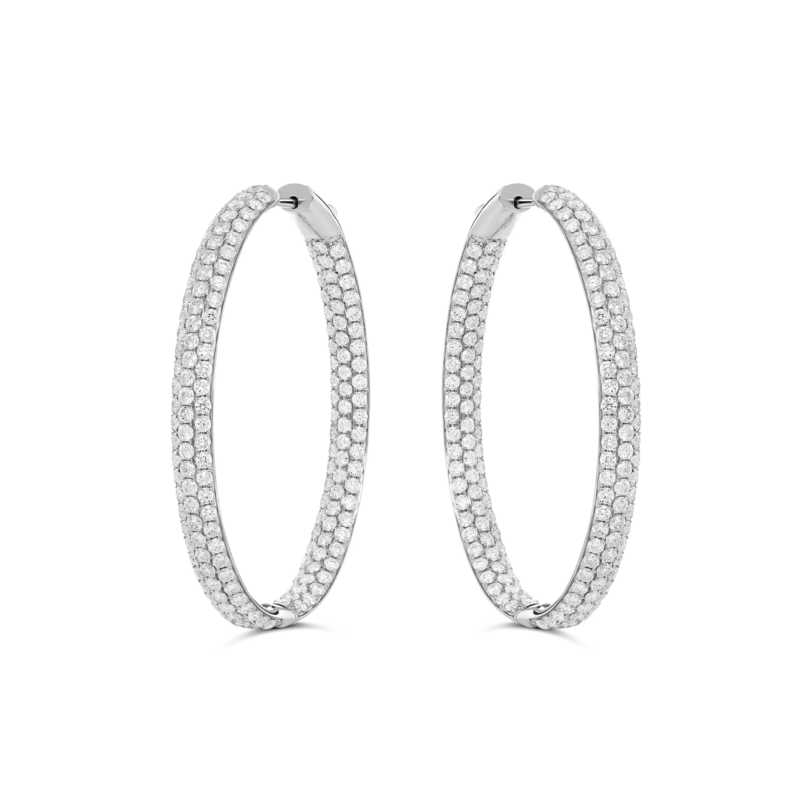 Artisan Pavé Oval Hoop Earrings | 18K White Gold - Image 3