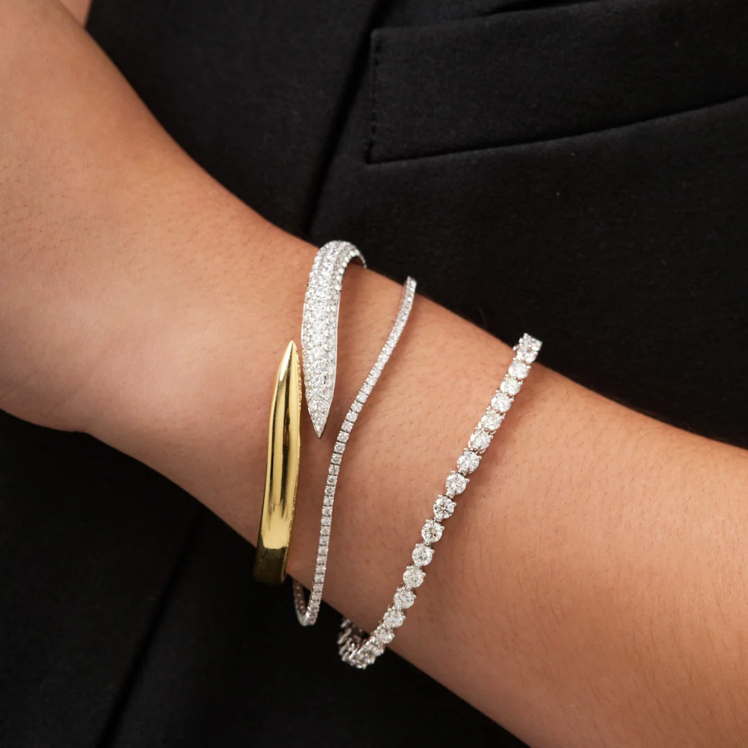 Artisan Two Tone Large Diamond Bangle | 18K White & Yellow Gold - Image 2