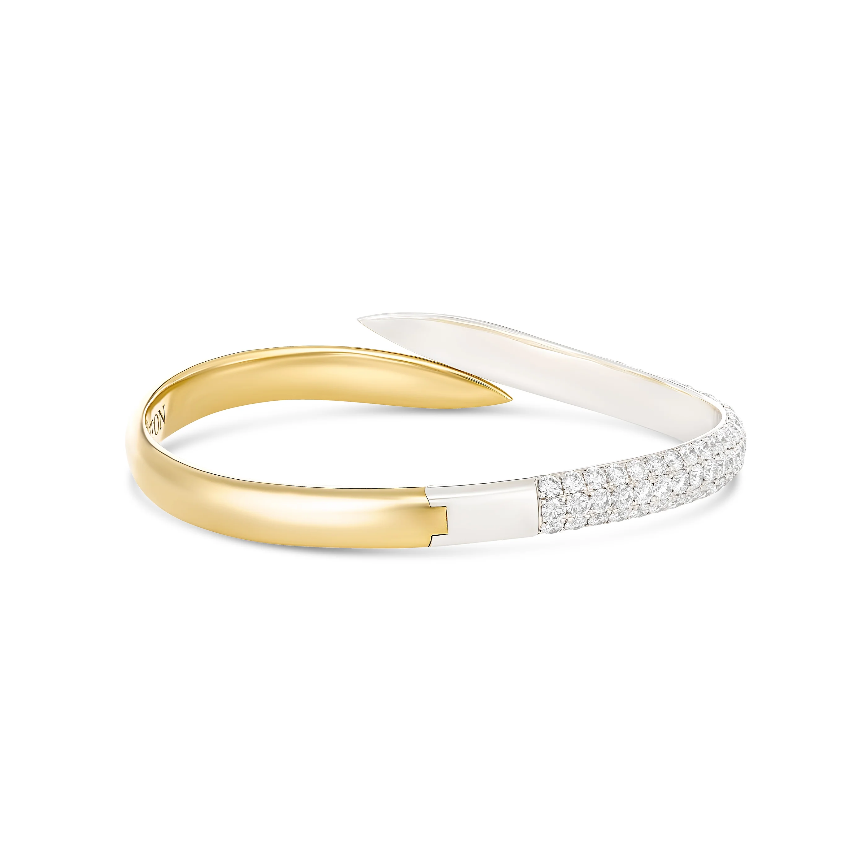 Artisan Two Tone Large Diamond Bangle | 18K White & Yellow Gold - Image 5