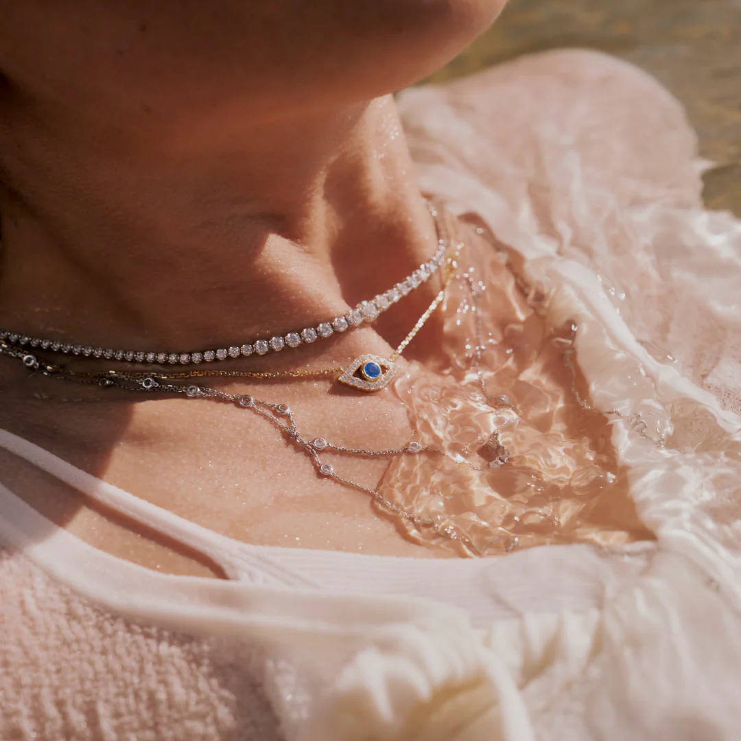 Capri Dreaming® Cora Sapphire and Diamond Evil Eye Necklace | Yellow Gold - Image 4