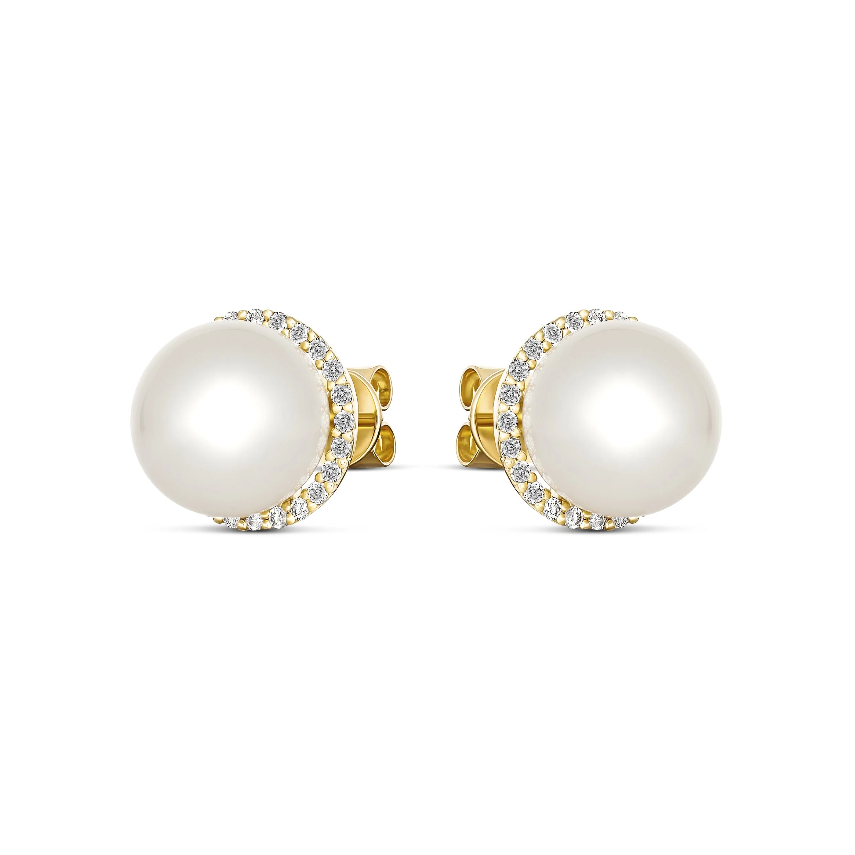 Classic South Sea Pearl and Diamond Halo Stud Earrings | 18K Yellow Gold - Image 2
