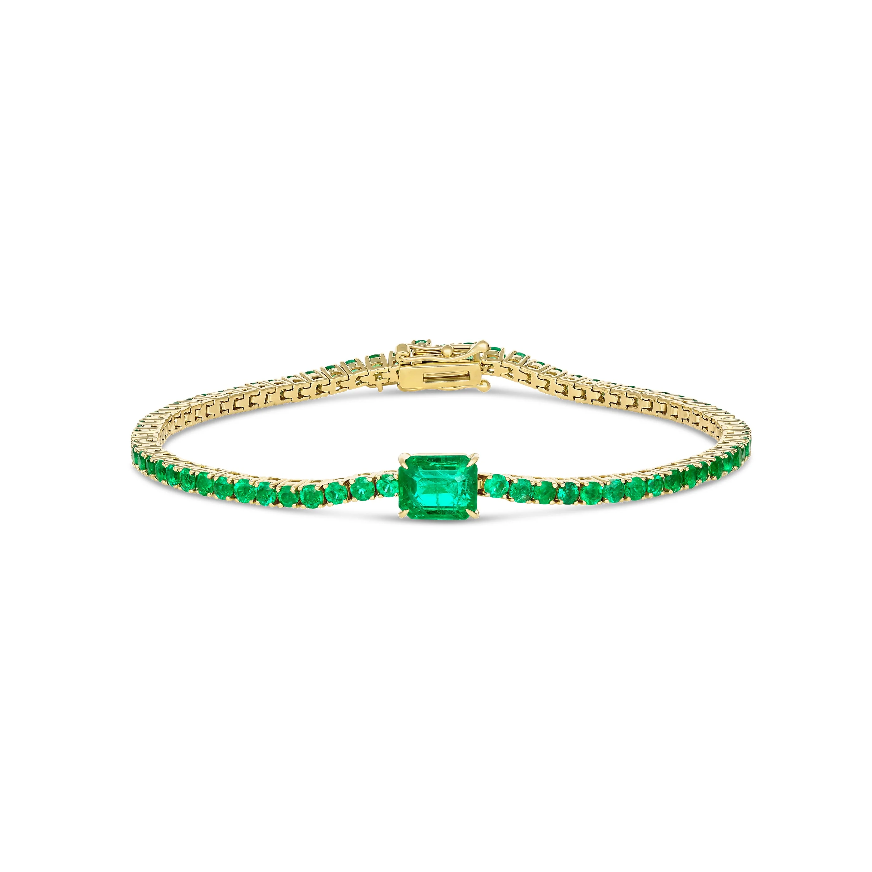 Classic Natural Emerald Gemstone Tennis Bracelet | 18K Yellow Gold - Image 3