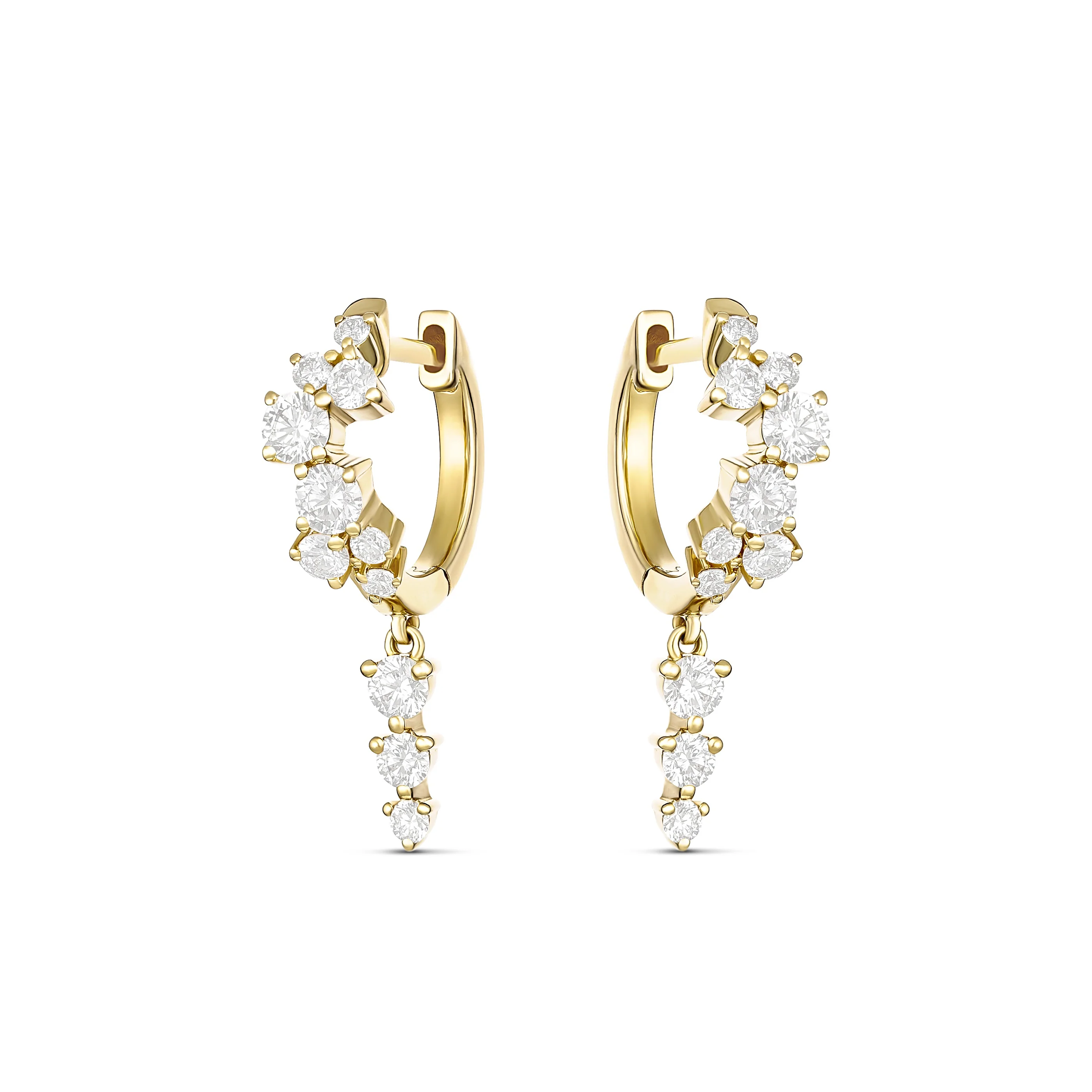 Galaxy Long Drop Diamond Huggies | 18K Yellow Gold - Image 3