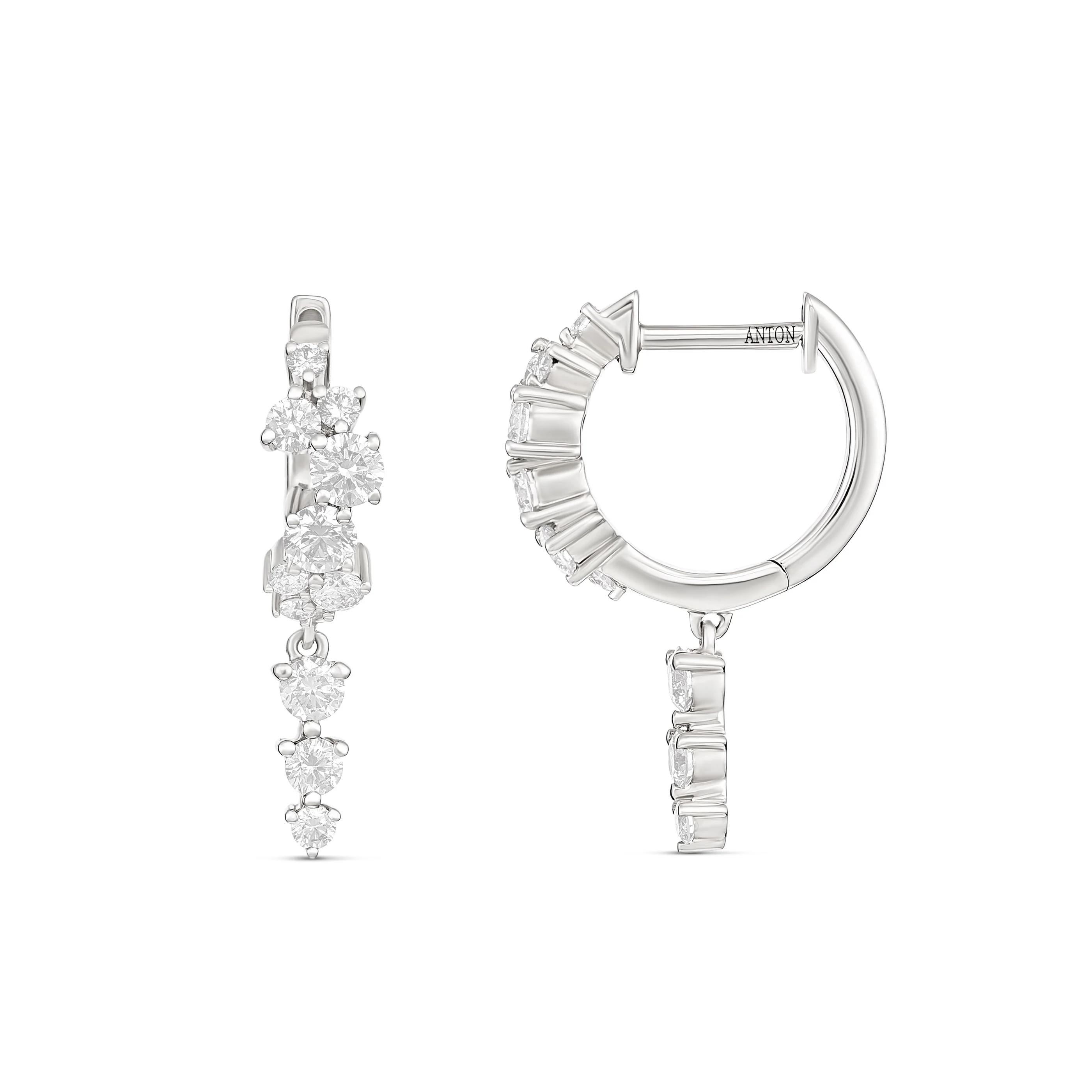 Galaxy Long Drop Diamond Huggies | 18K Yellow Gold - Image 4
