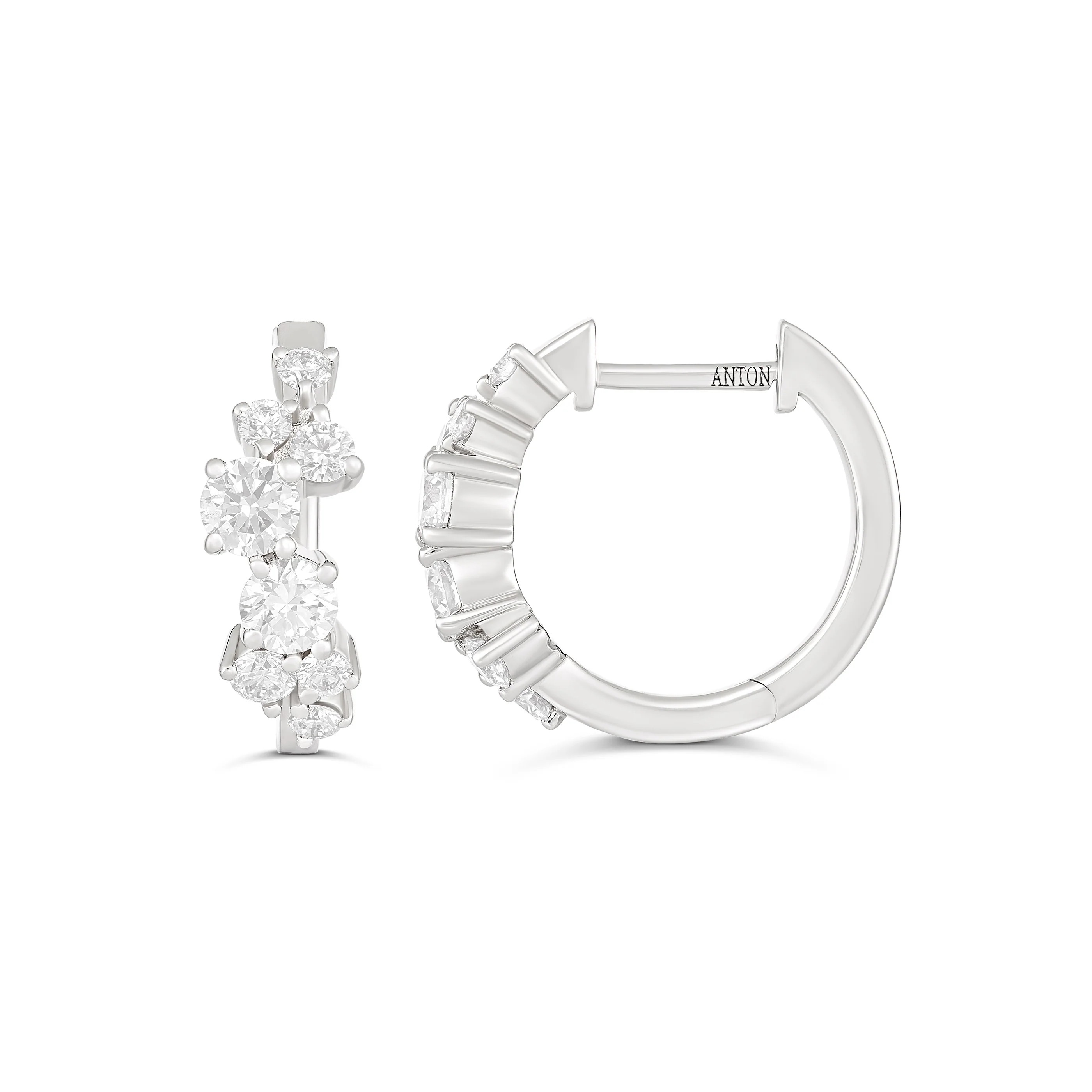 Galaxy Medium Diamond Huggies | 18K White Gold