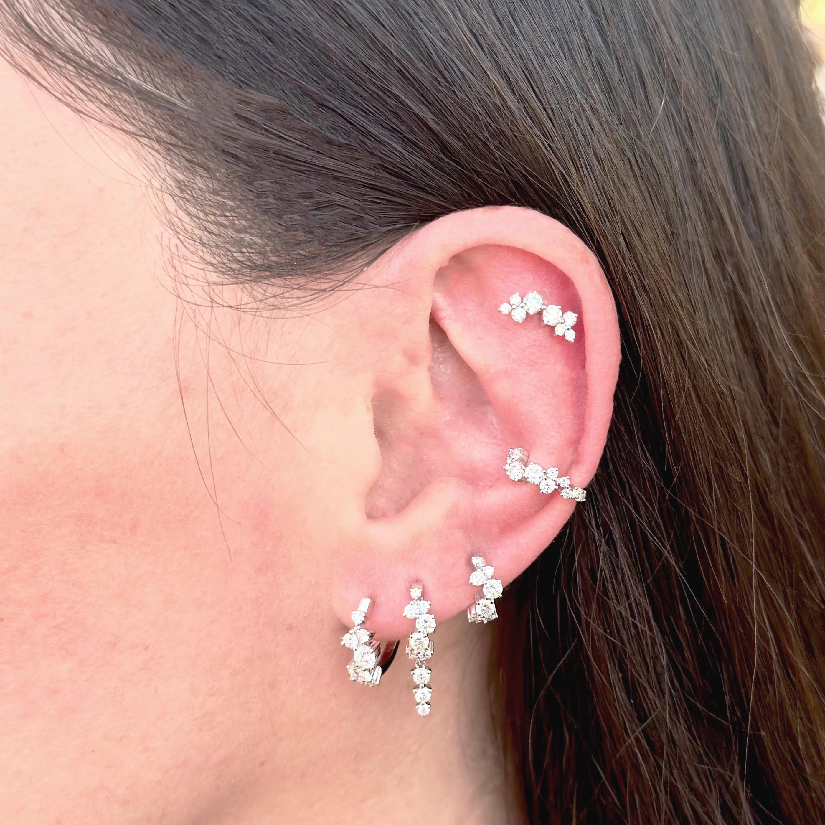 Galaxy Medium Diamond Huggies | 18K White Gold - Image 3