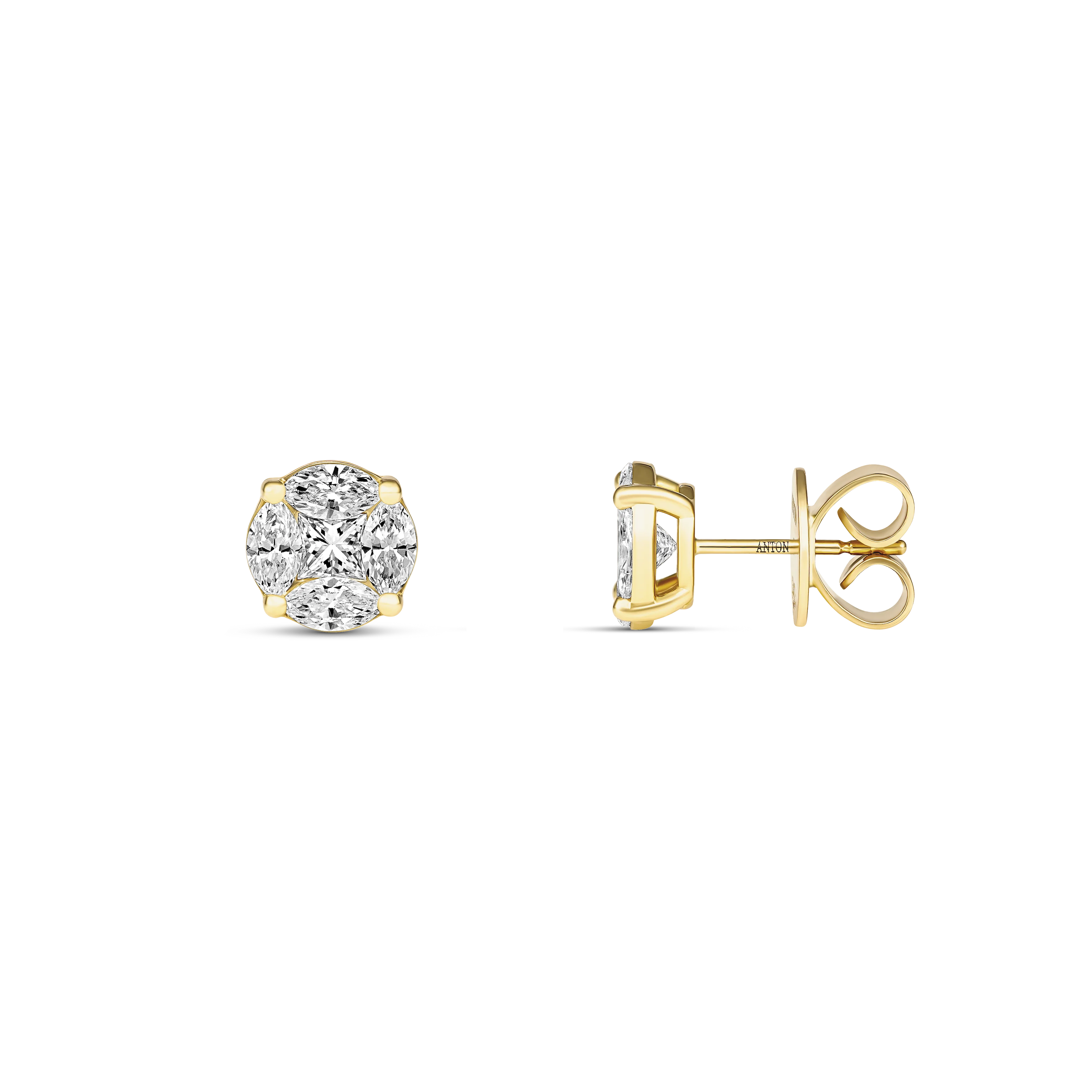 Illusion Natural Diamond Petite Stud Earrings | 18K Yellow Gold