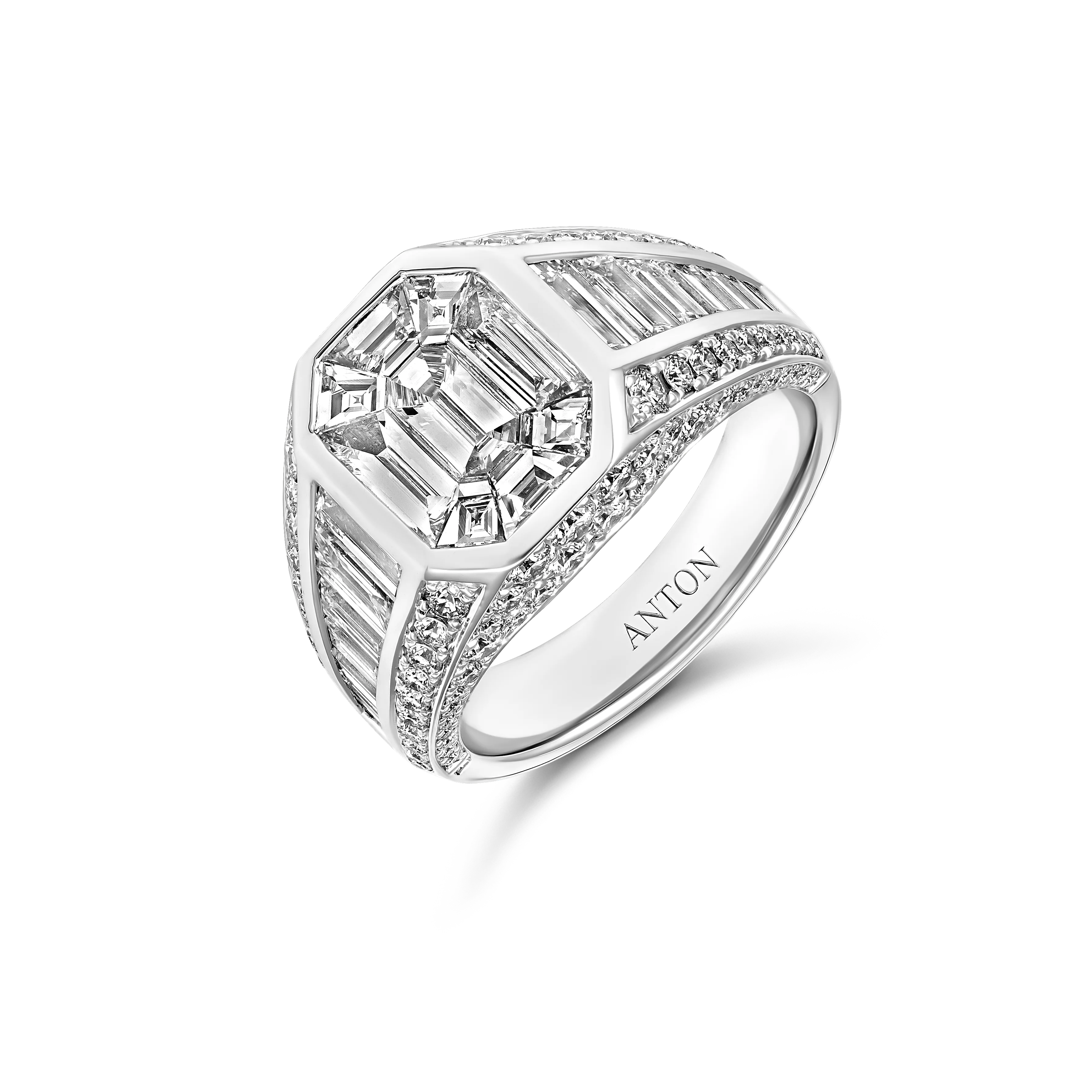 Illusion Pavé Emerald Cut Illusion Signet Ring | Platinum - Image 5