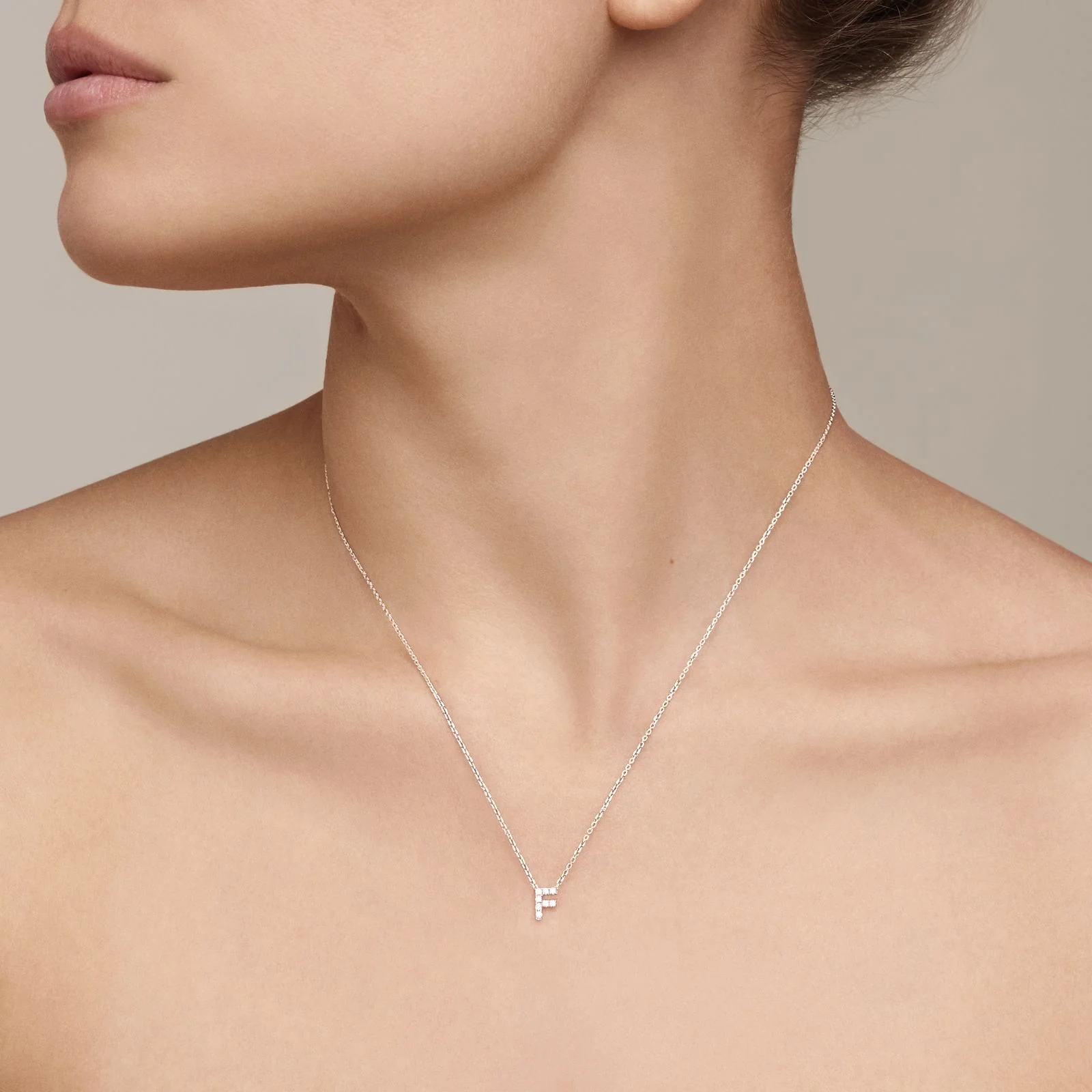 Initial Natural Diamond Pendant Necklace | 18K White Gold - Image 17