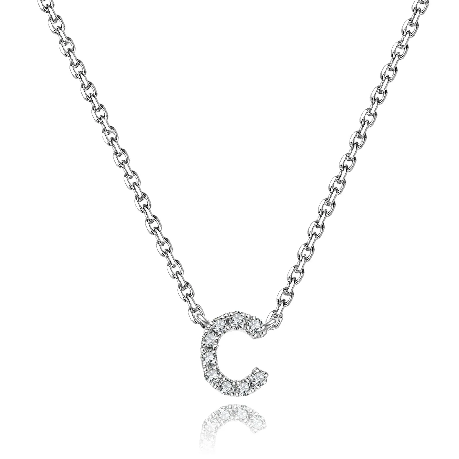 Initial Natural Diamond Pendant Necklace | 18K White Gold - Image 9