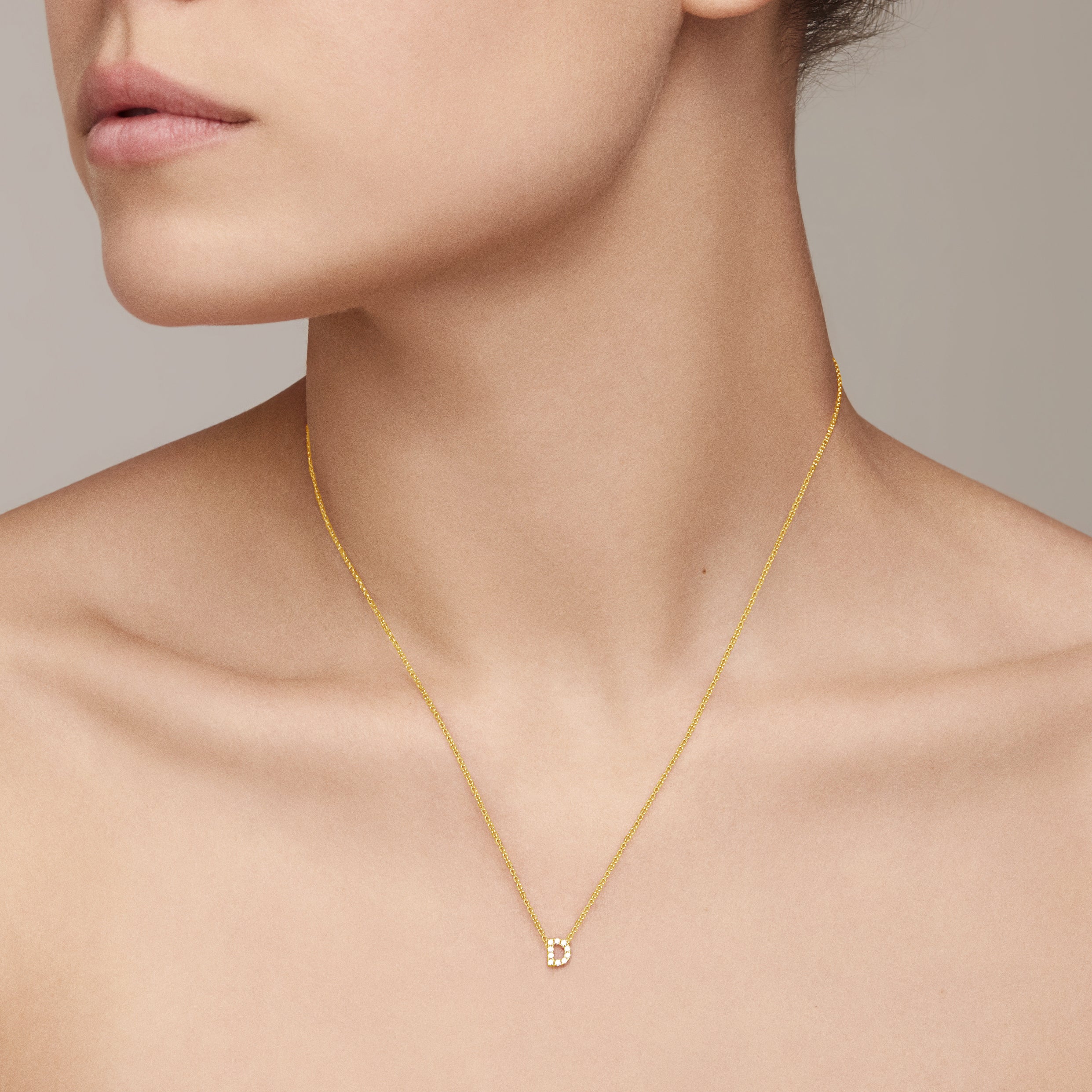 Initial Natural Diamond Pendant Necklace | 18K Yellow Gold - Image 7