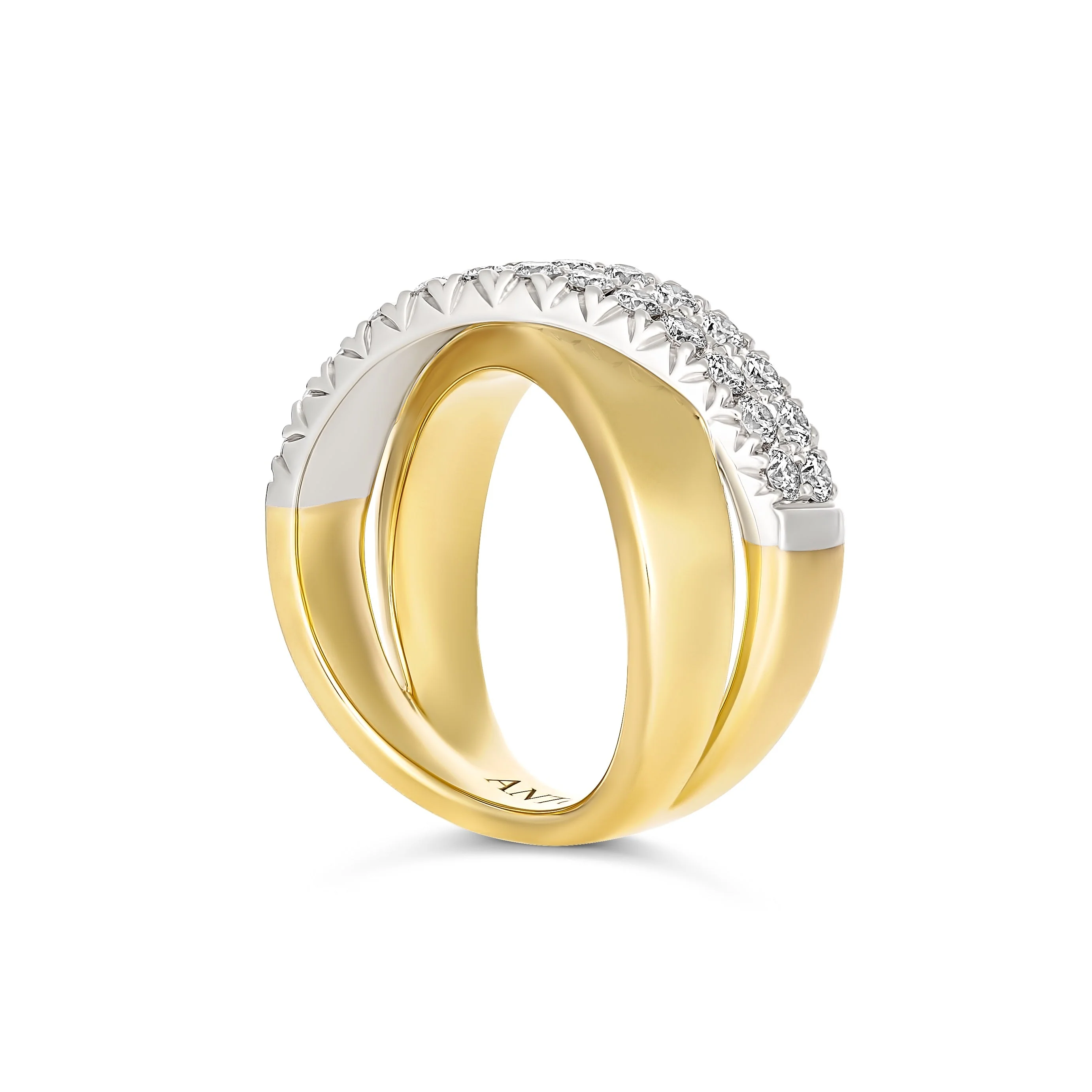Krisscut Eclipse Crossover Two Tone Diamond Ring | 18K Yellow Gold and White Gold - Image 2