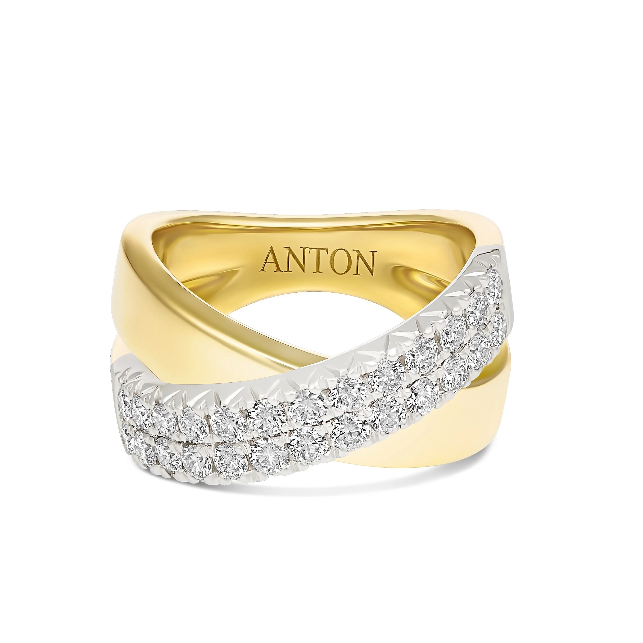 Krisscut Eclipse Crossover Two Tone Diamond Ring | 18K Yellow Gold and White Gold - Image 3