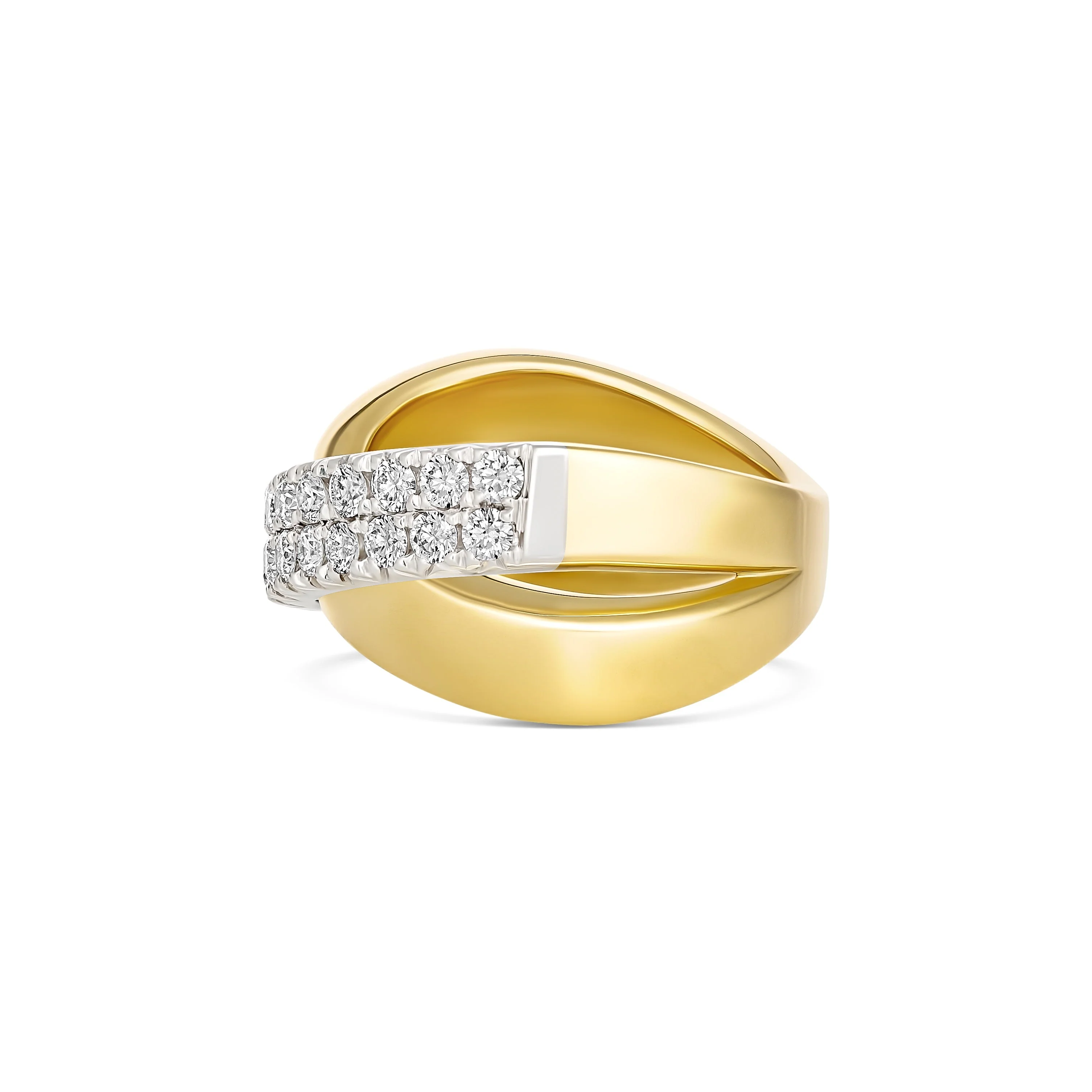 Krisscut Eclipse Crossover Two Tone Diamond Ring | 18K Yellow Gold and White Gold - Image 4