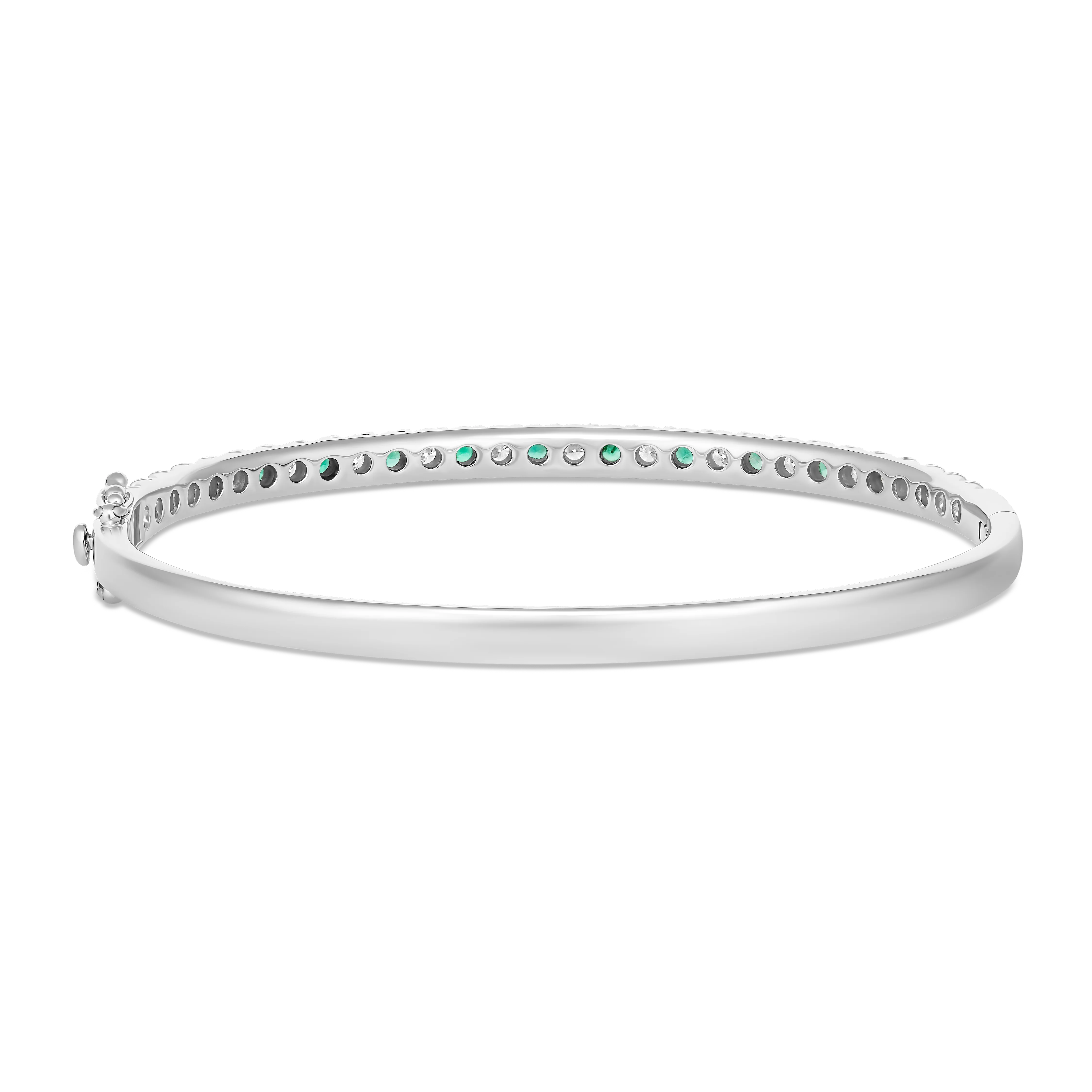 Krisscut Half Moon Emerald and Natural Diamond Bangle | 18k White Gold - Image 3