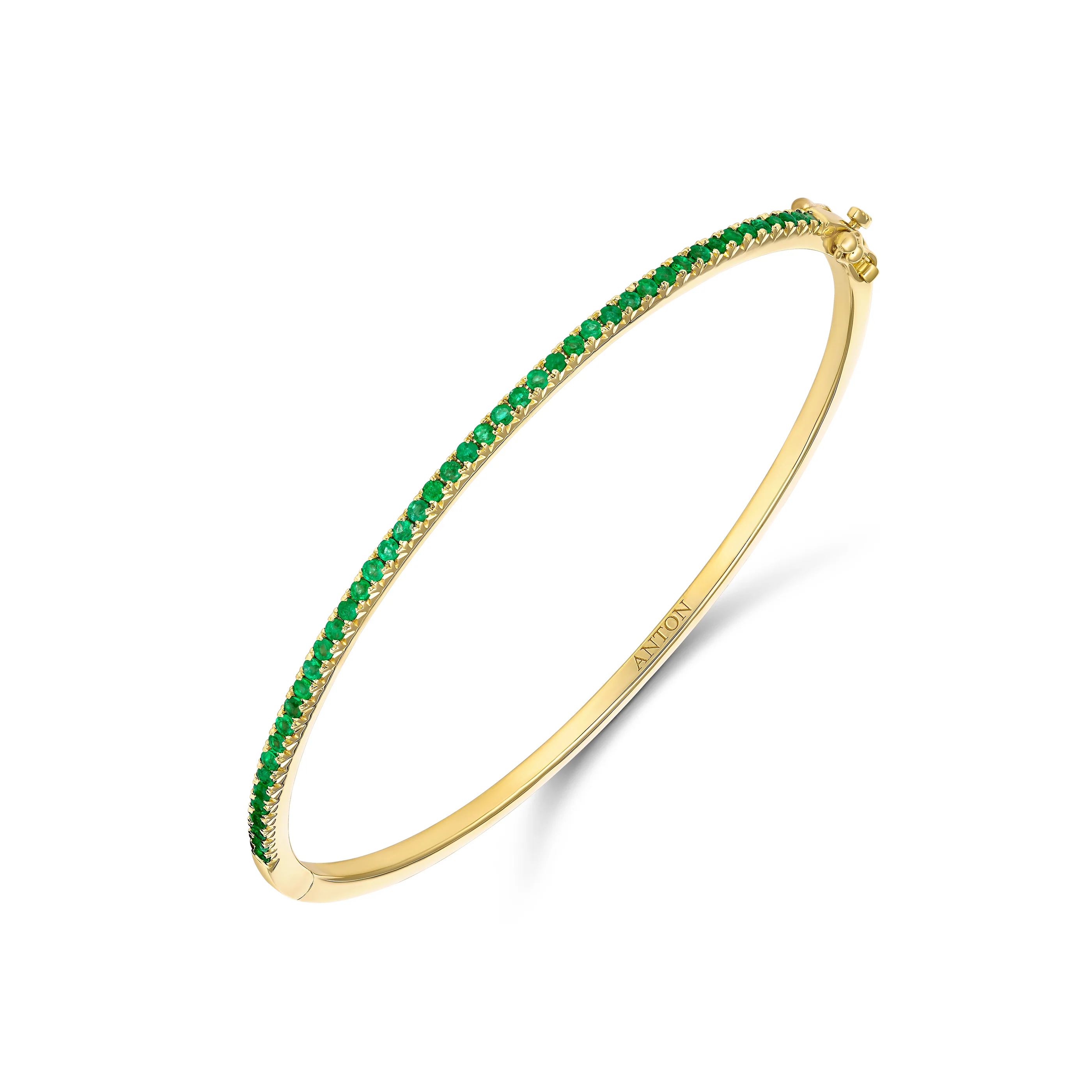Krisscut Half Moon Emerald Gemstone Bangle | 18K Yellow Gold - Image 2