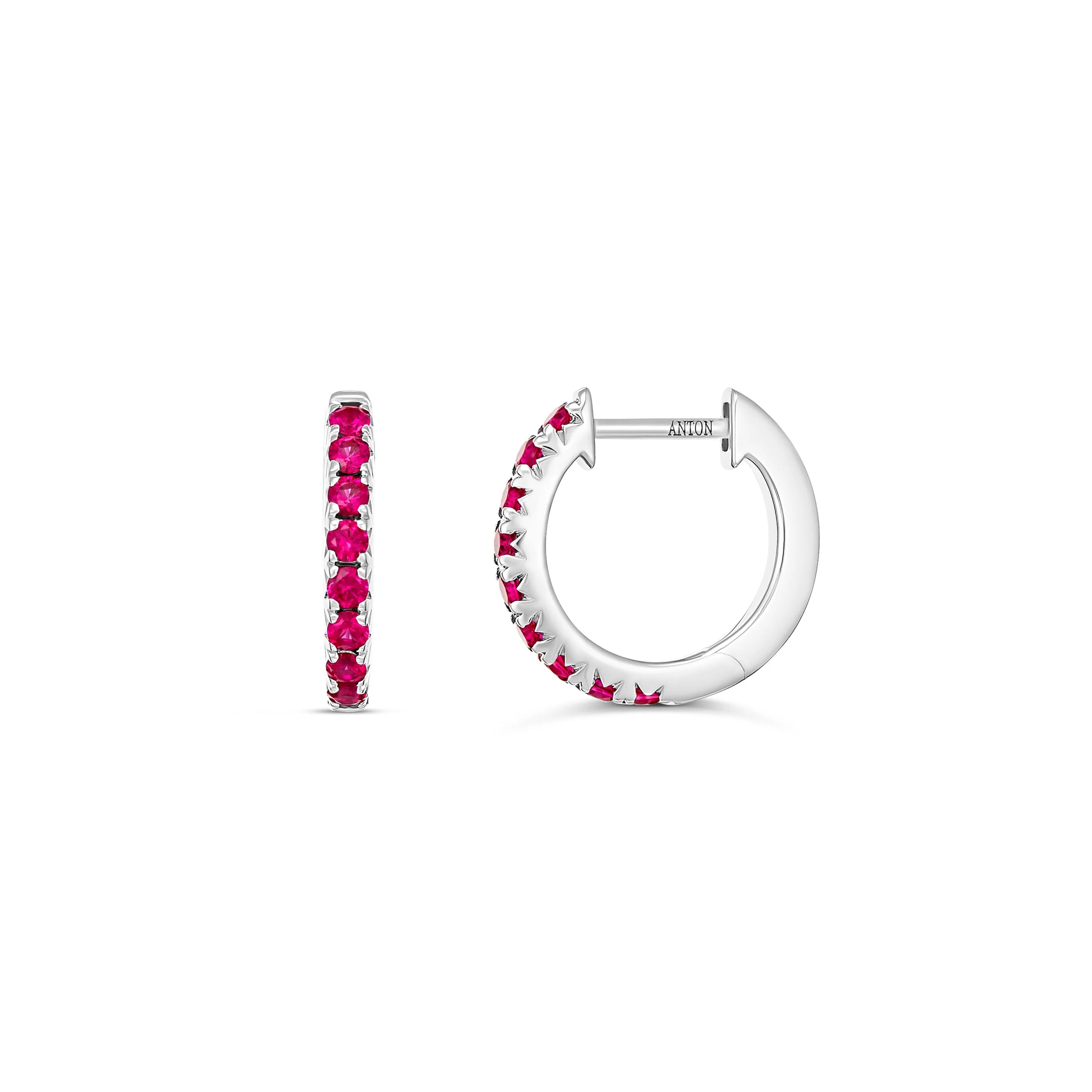 Krisscut Half Moon Ruby Huggies Mini | 18K White Gold - Image 3