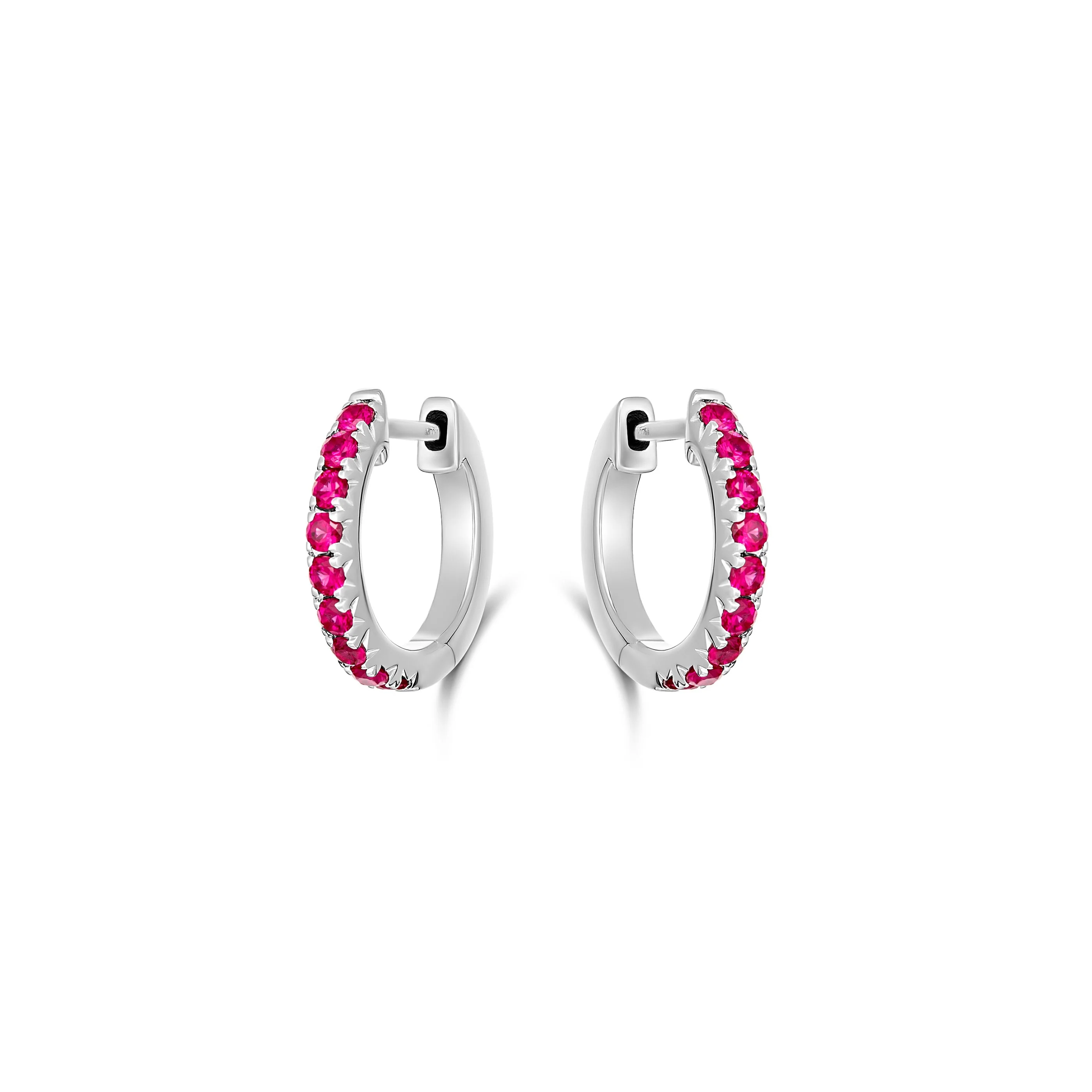 Krisscut Half Moon Ruby Huggies Mini | 18K White Gold - Image 4