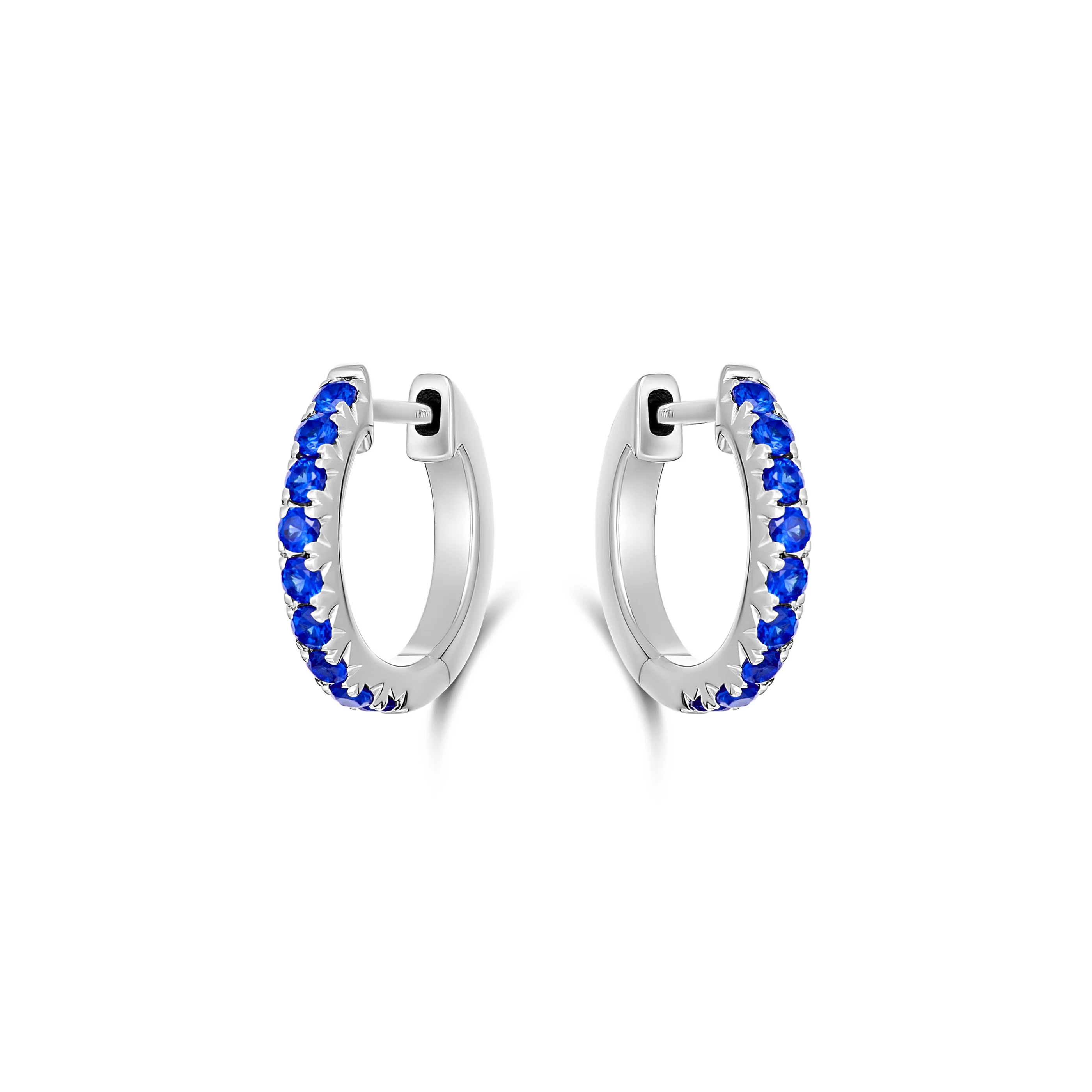 Krisscut Half Moon Sapphire Huggies Mini | 18K White Gold - Image 2