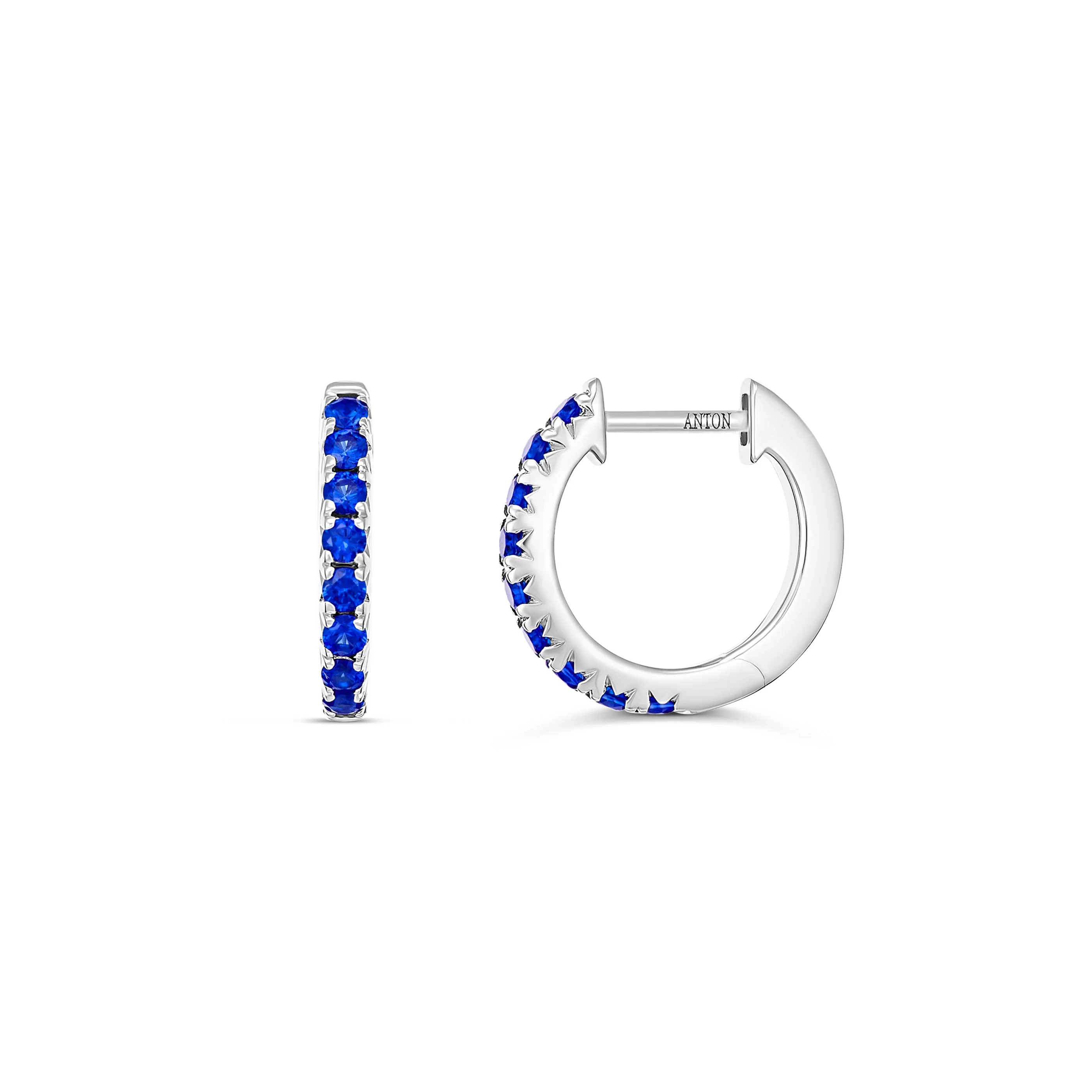 Krisscut Half Moon Sapphire Huggies Mini | 18K White Gold - Image 3