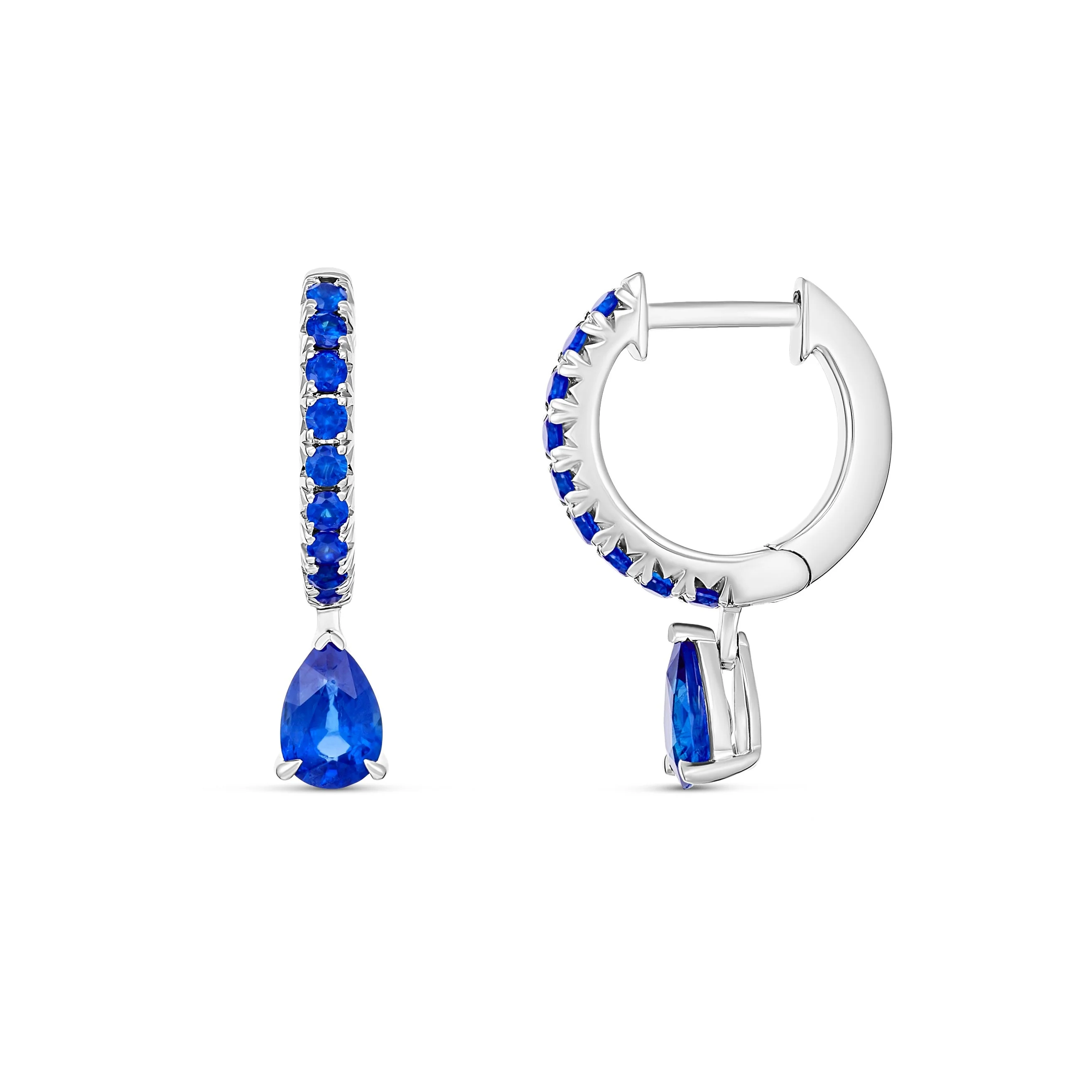 Krisscut Pear Cut Sapphire Gemstone Drop Earrings | 18K White Gold - Image 3