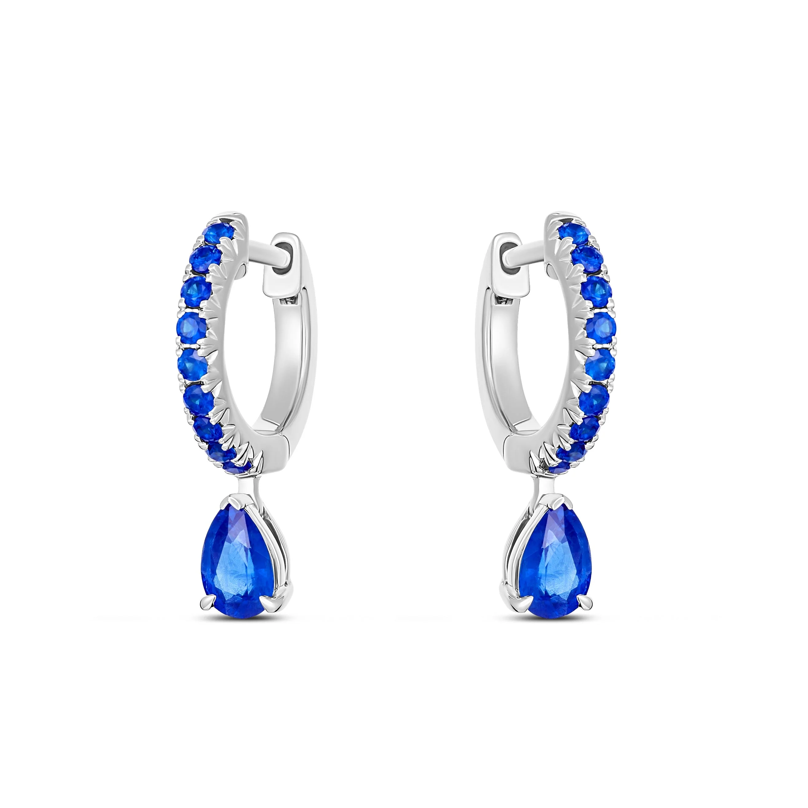 Krisscut Pear Cut Sapphire Gemstone Drop Earrings | 18K White Gold - Image 4