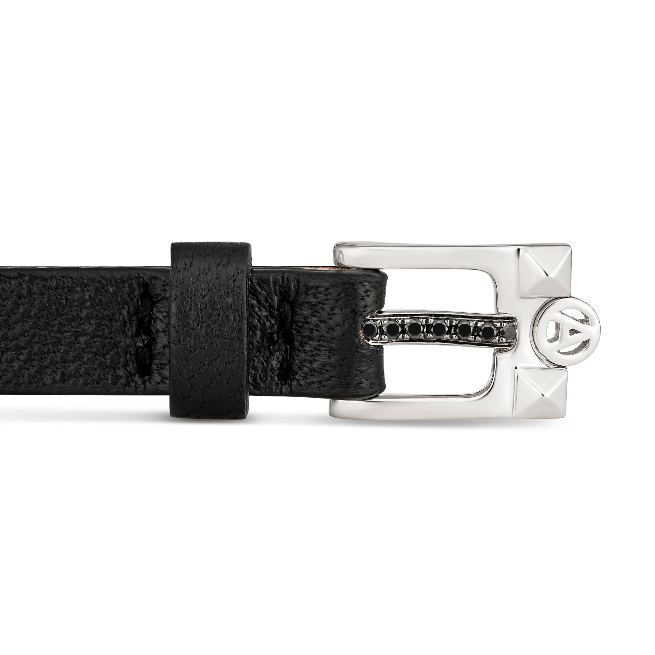 Leather Single Loop Bracelet with Diamond Buckle and Initials | White Gold - Image 8