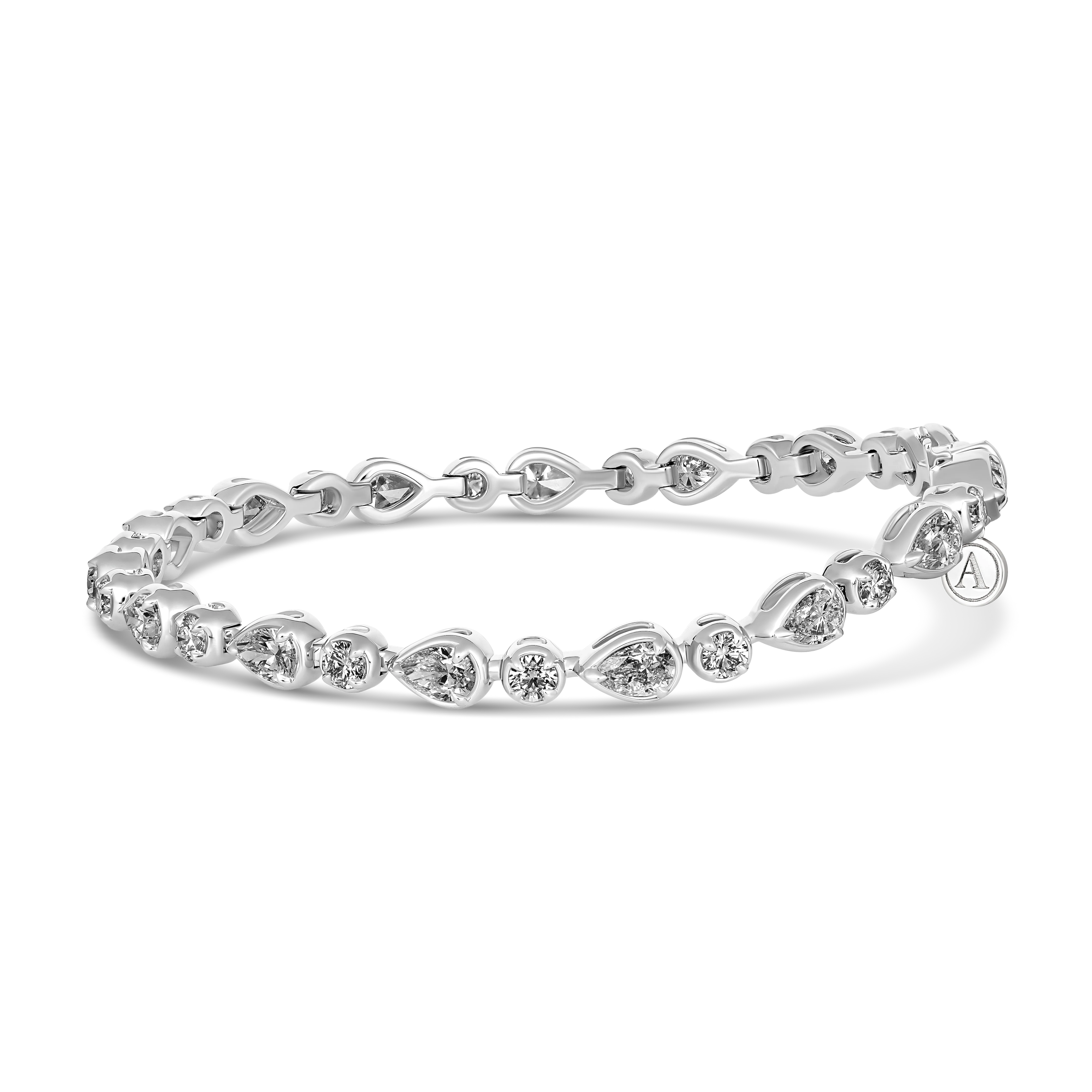 Luminous Pear and Round Natural Diamond Bracelet | 18K White Gold