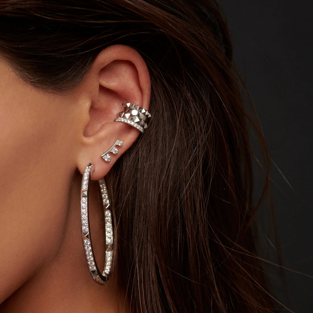 R.08® Une Full Moon Medium Hoop Earrings | 18K White Gold - Image 7