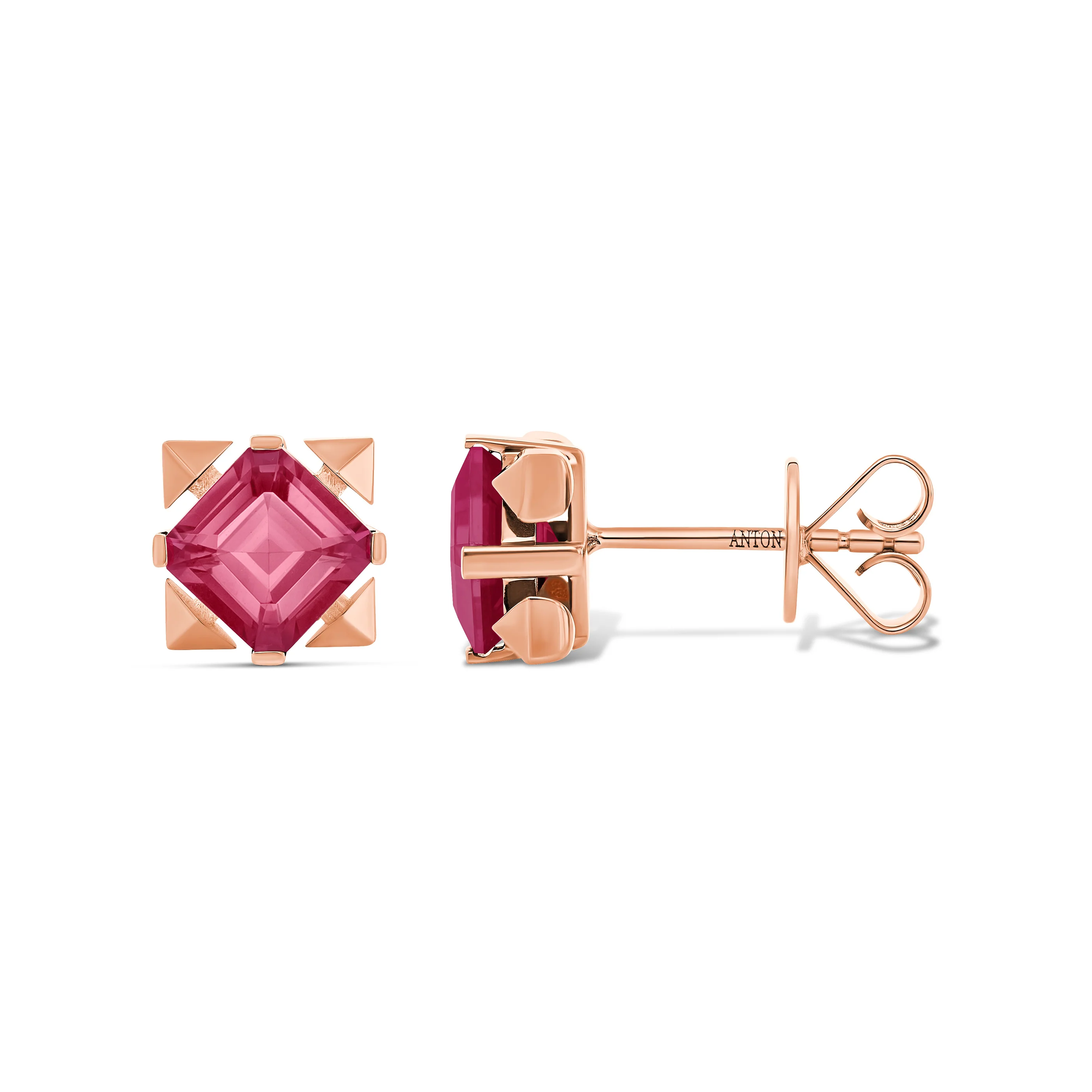 R.08® Vivant Pink Rhodolite Coloured Gemstone Studs Small | Rose Gold
