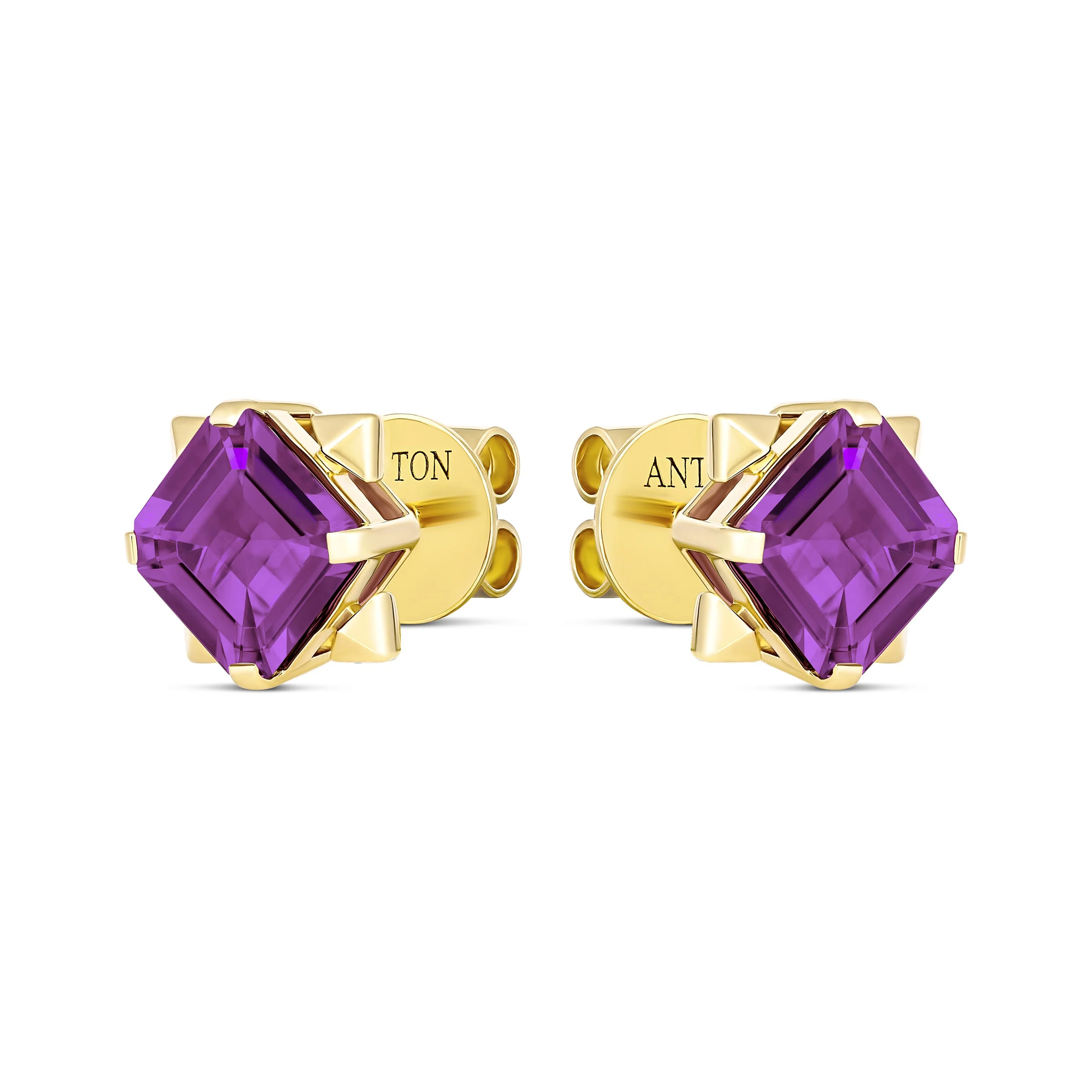R.08® Vivant Purple Amethyst Coloured Gemstone Stud Earrings | 18K Yellow Gold - Image 2