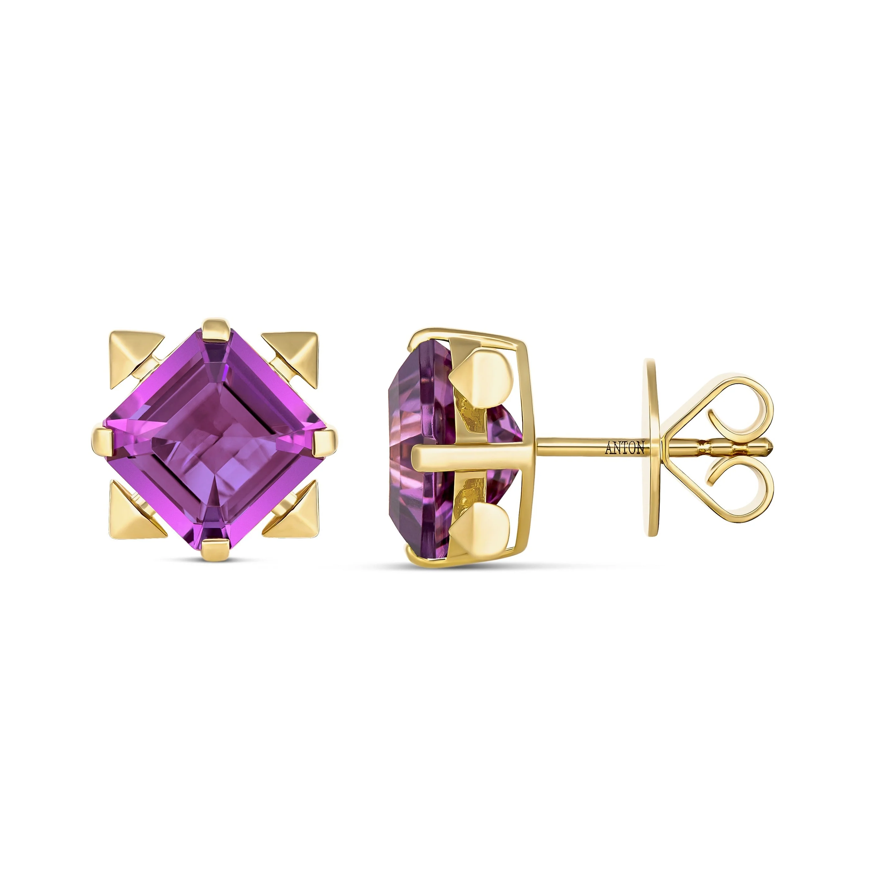 R.08® Vivant Purple Amethyst Coloured Gemstone Stud Earrings | 18K Yellow Gold - Image 3