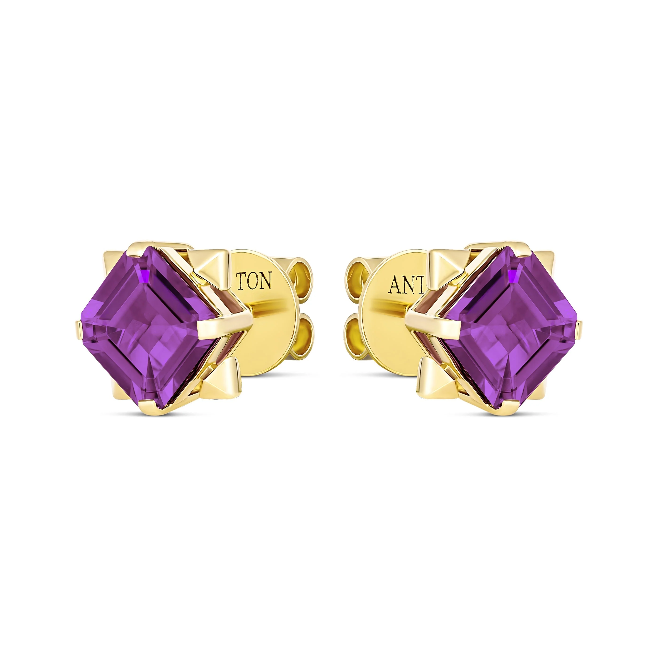 R.08® Vivant Purple Amethyst Coloured Gemstone Stud Earrings | 18K Yellow Gold - Image 4