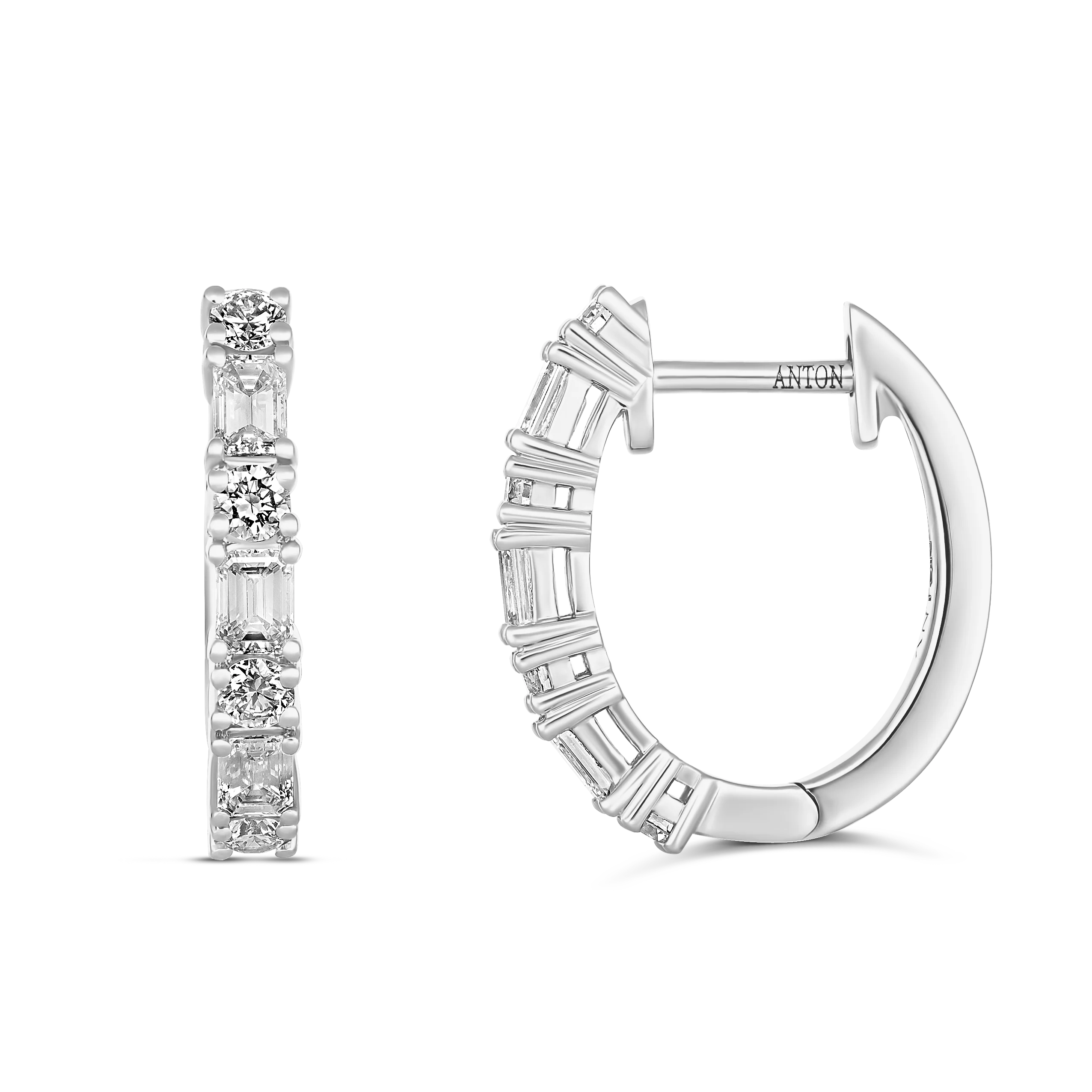 Riviera Emerald and Round cut Large Diamond Hoops | 18k White Gold - Image 6