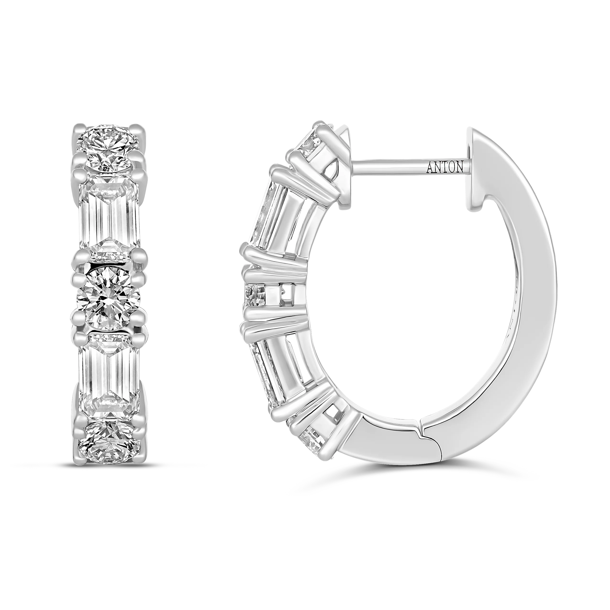 Riviera Emerald and Round cut Large Diamond Hoops | 18k White Gold - Image 8