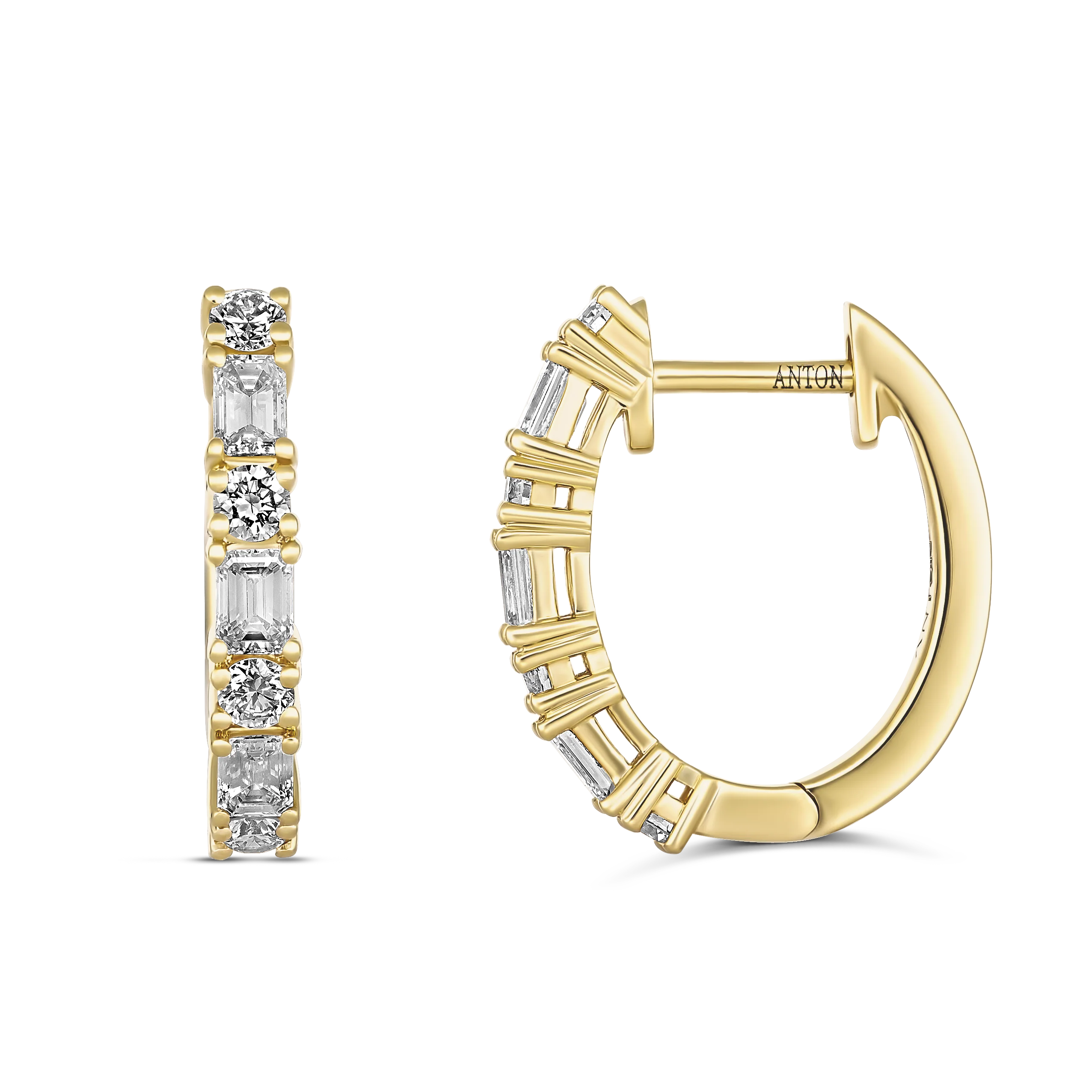 Riviera Emerald and Round Cut Medium Diamond Hoops | 18k Yellow Gold - Image 3