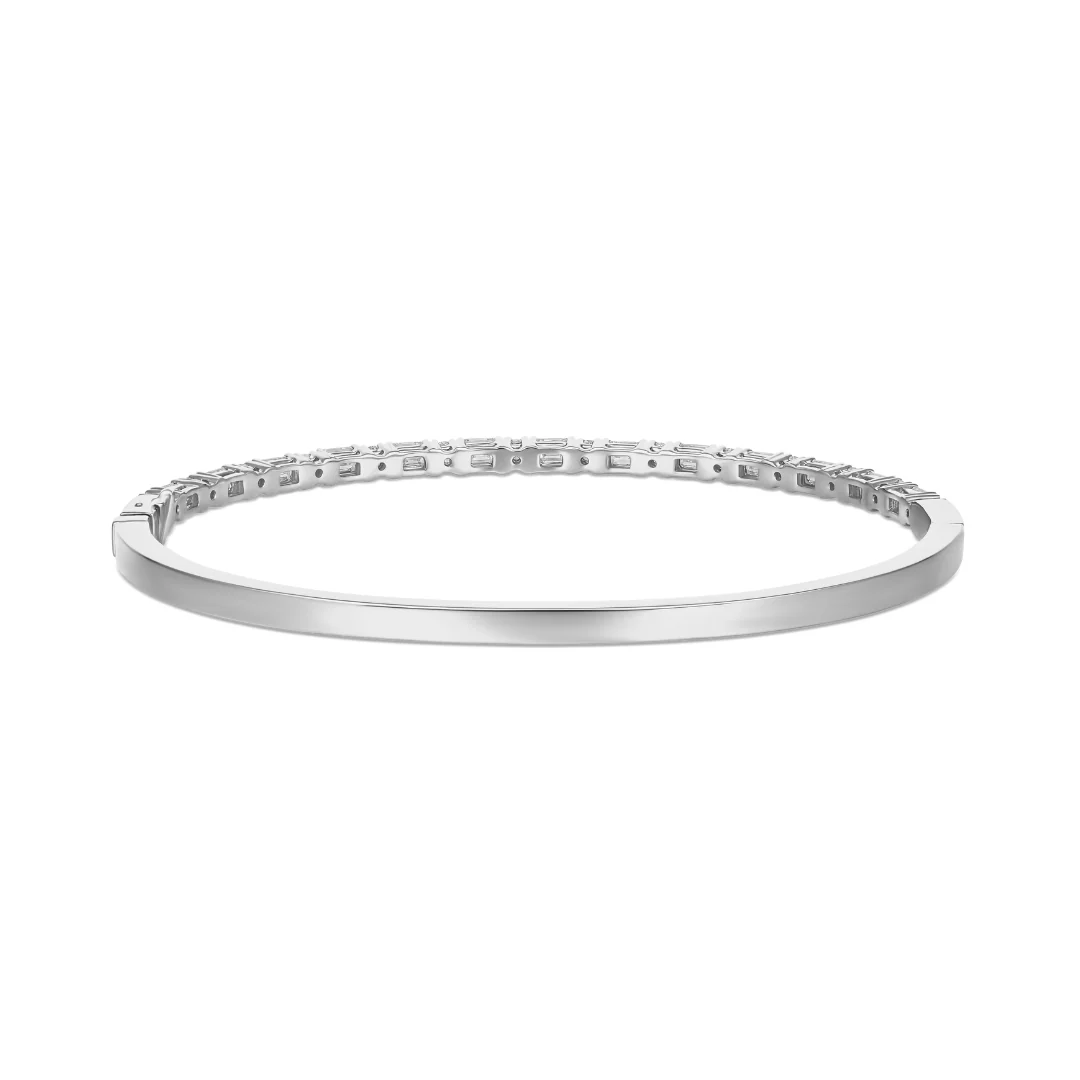 Riviera Emerald and Round Cut Medium Natural Diamond Bangle | 18K White Gold - Image 2