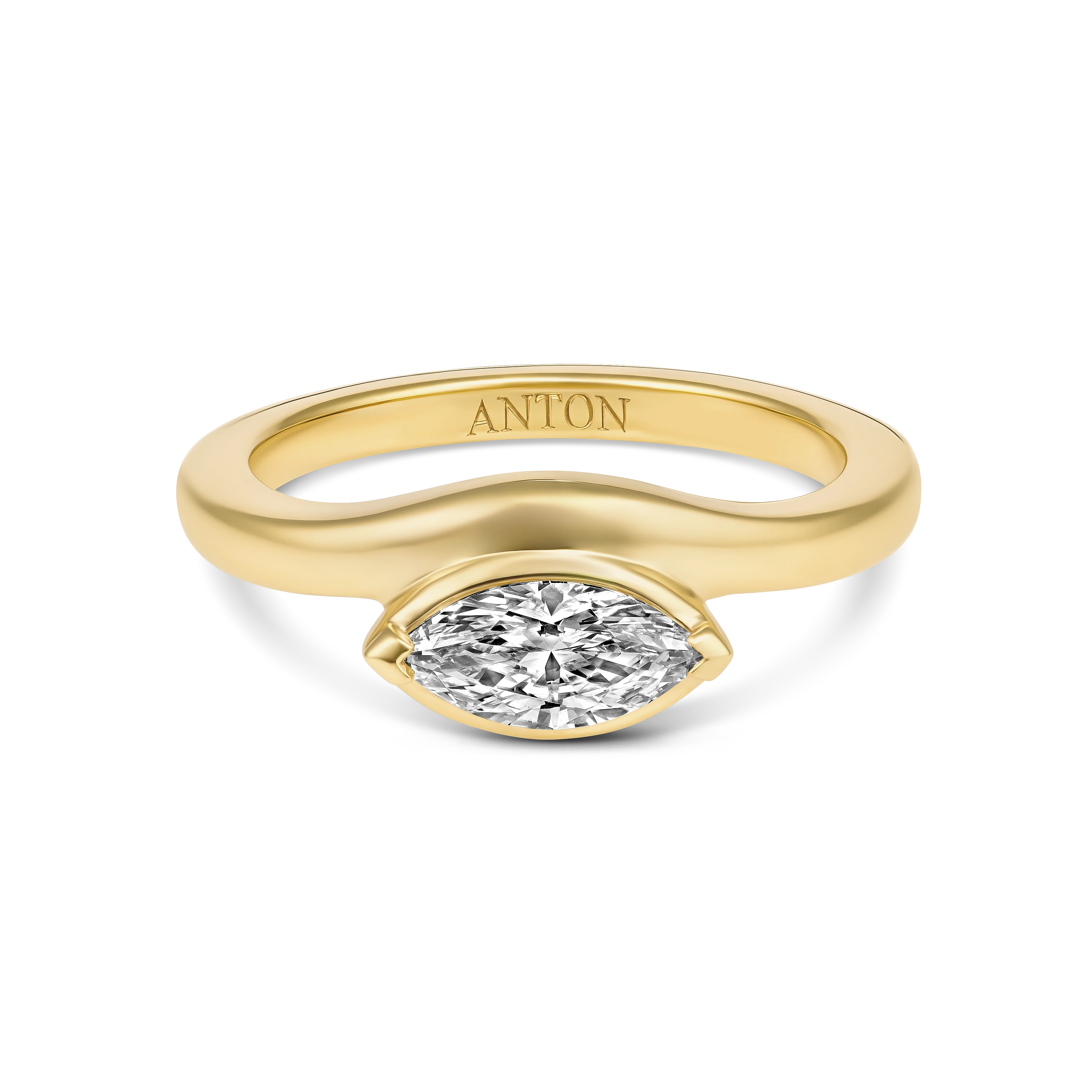 Luminous Marquise East-West Natural Diamond Ring | 18K Yellow Gold