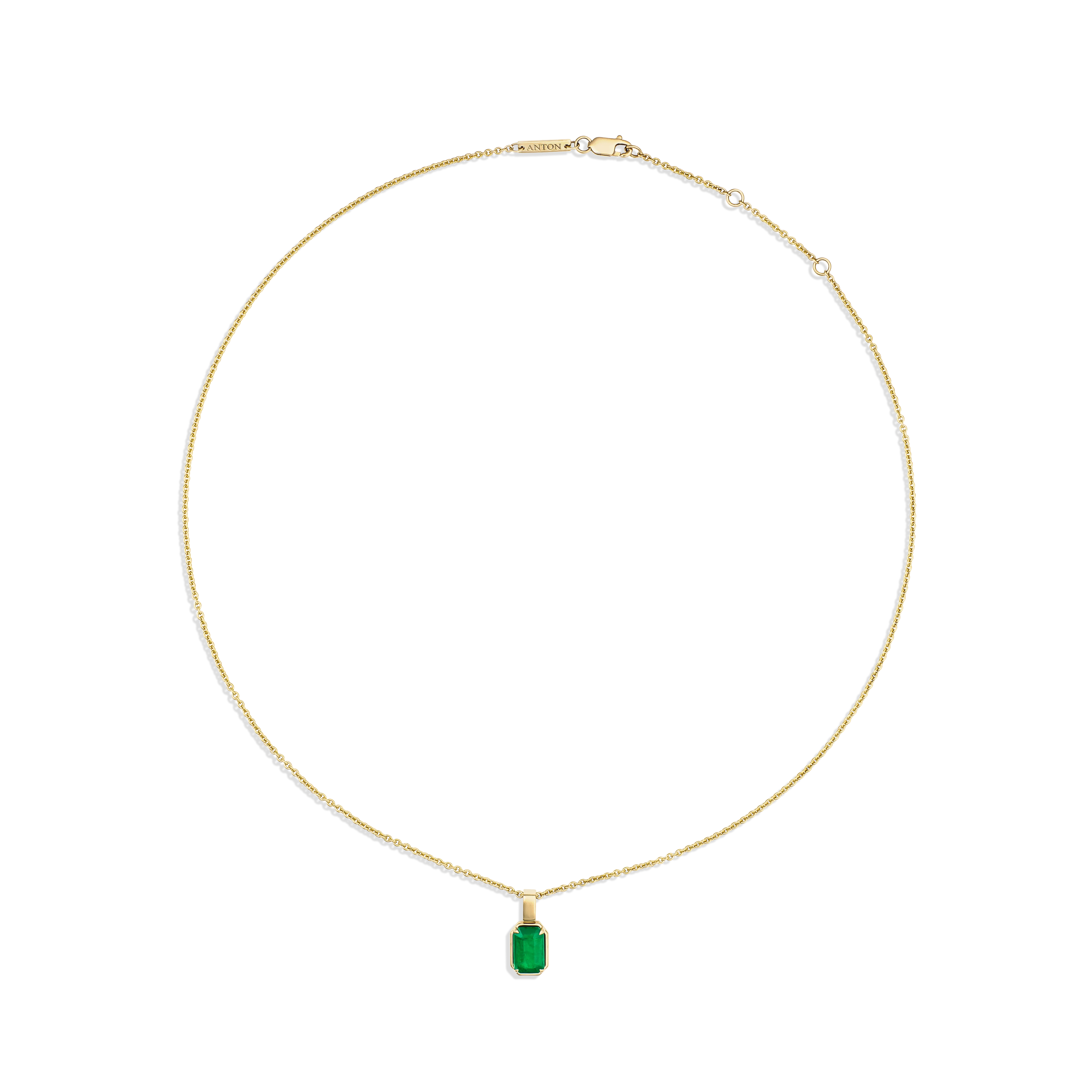 Luminous Octagon Natural Emerald Bezel Pendant Necklace | 18K Yellow Gold - Image 2