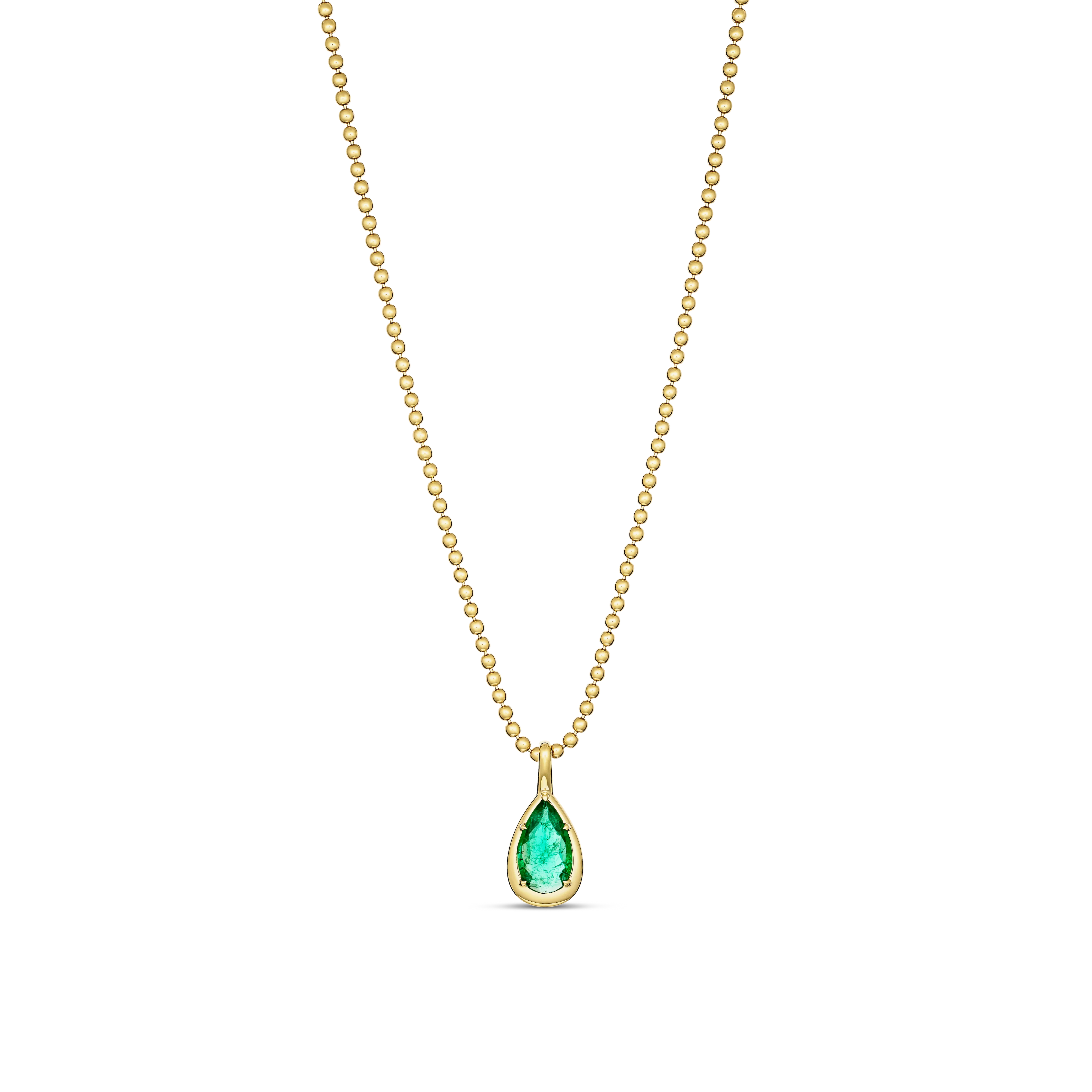 Luminous Pear Cut Natural Emerald Pendant Necklace | 18K Yellow Gold