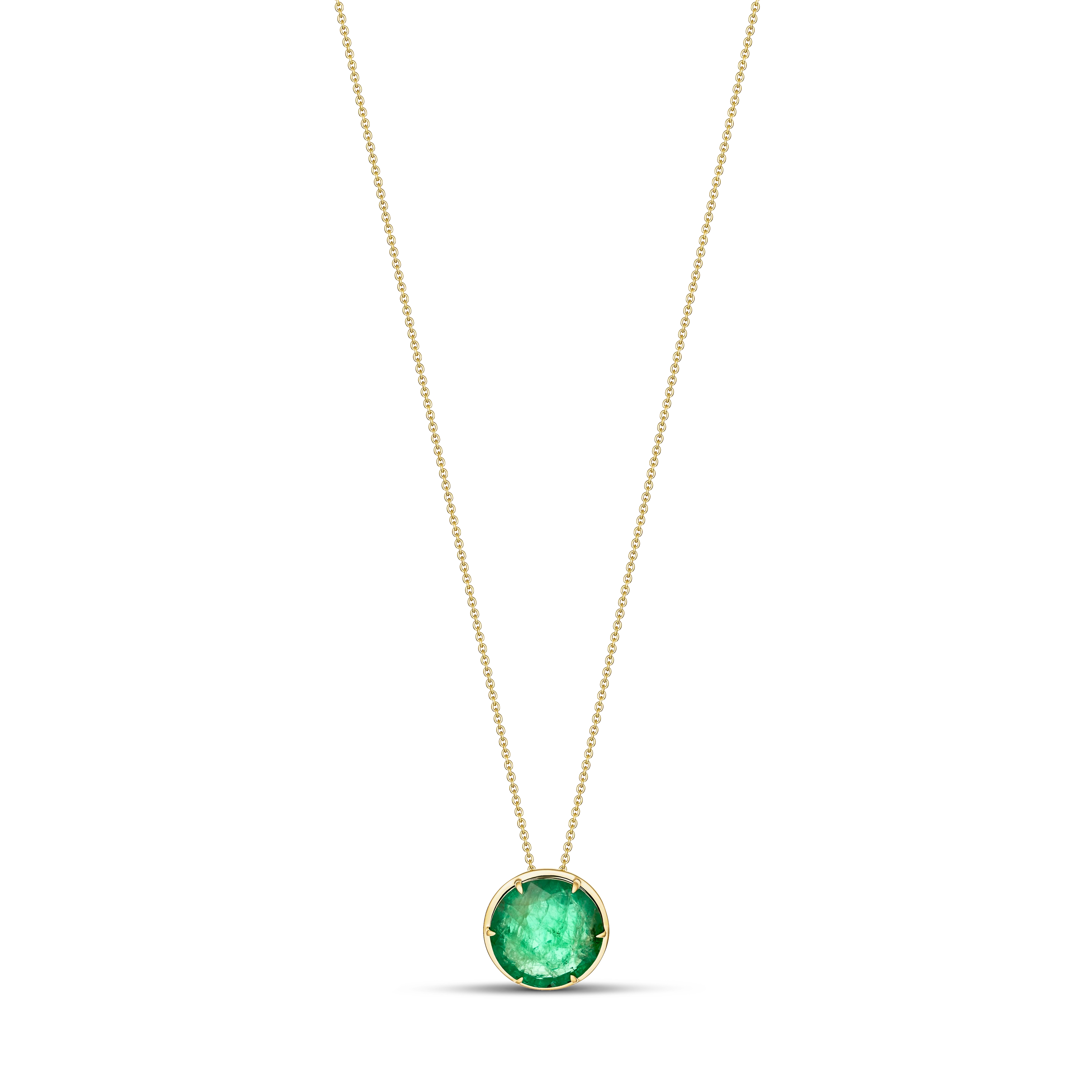 Luminous Round Natural Emerald Pendant Necklace | 18K Yellow Gold
