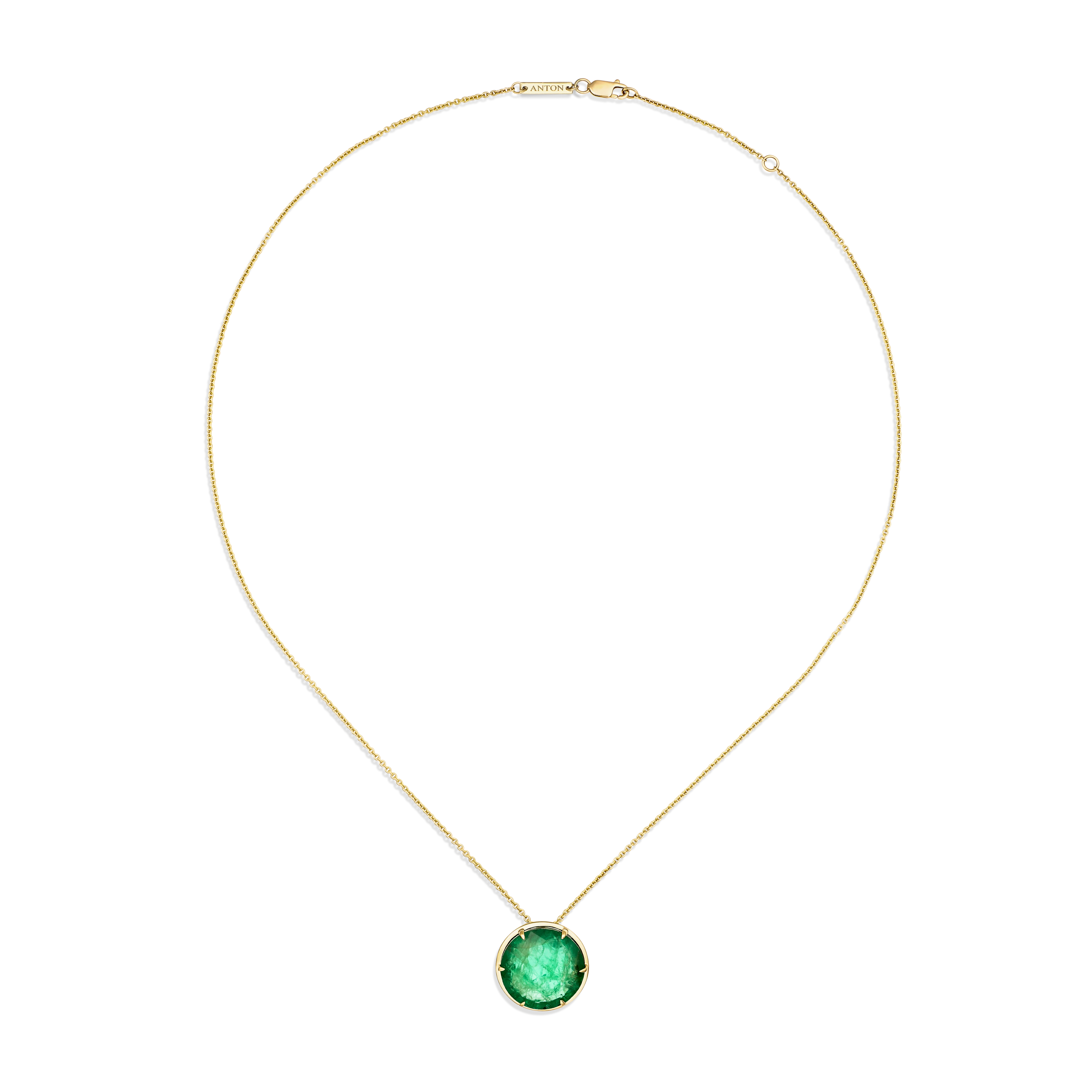 Luminous Round Natural Emerald Pendant Necklace | 18K Yellow Gold - Image 2